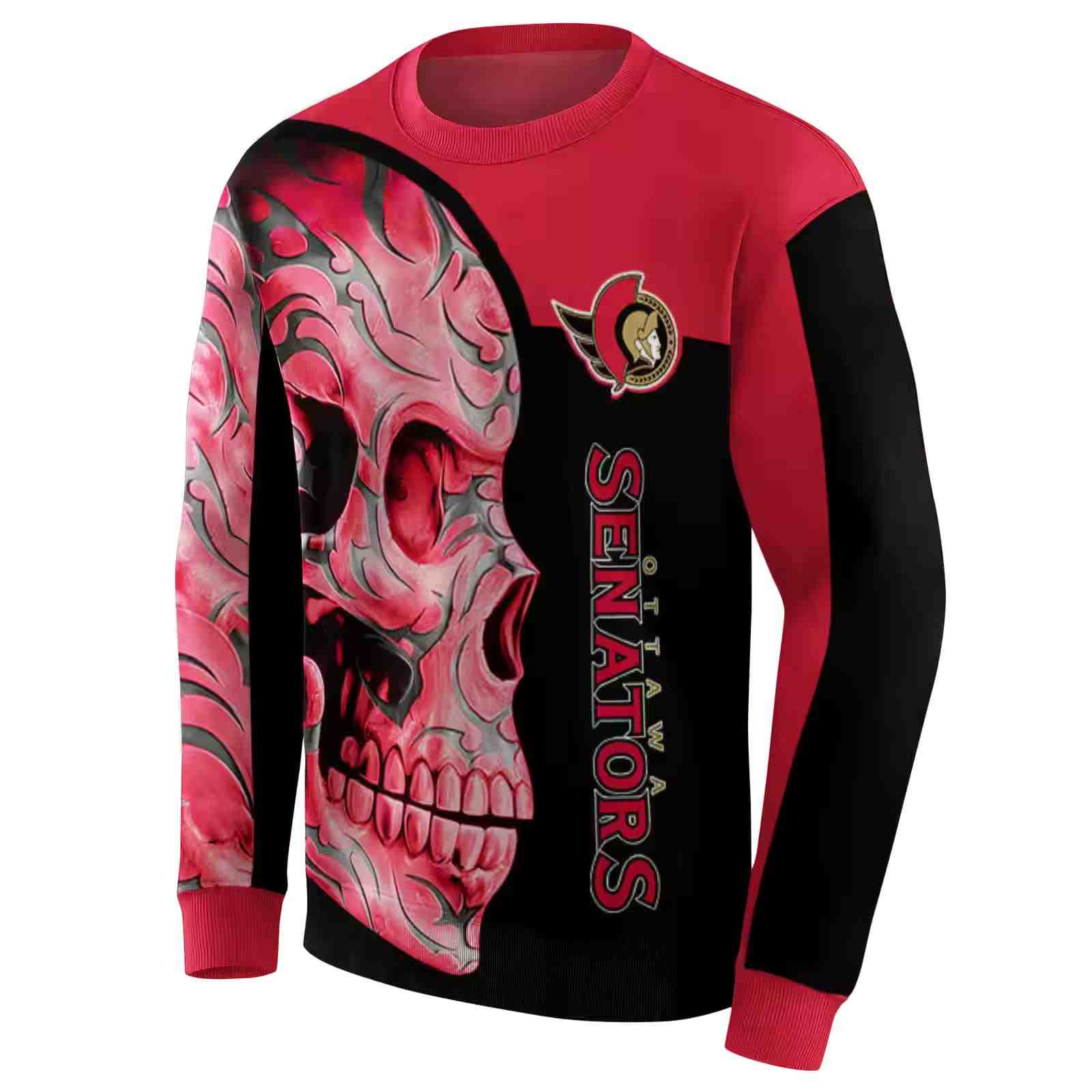 ottawa senators skull motif red black hoodie new arrival