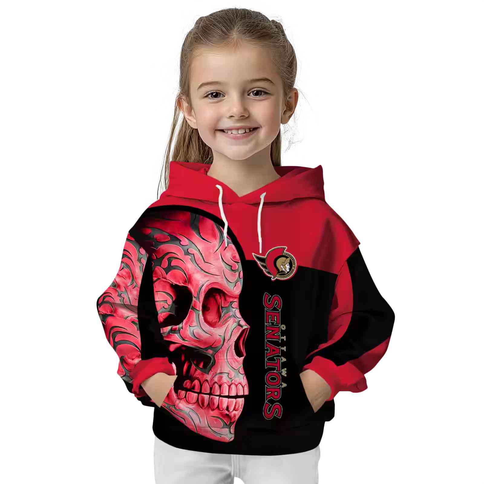 ottawa senators skull motif red black hoodie top rated