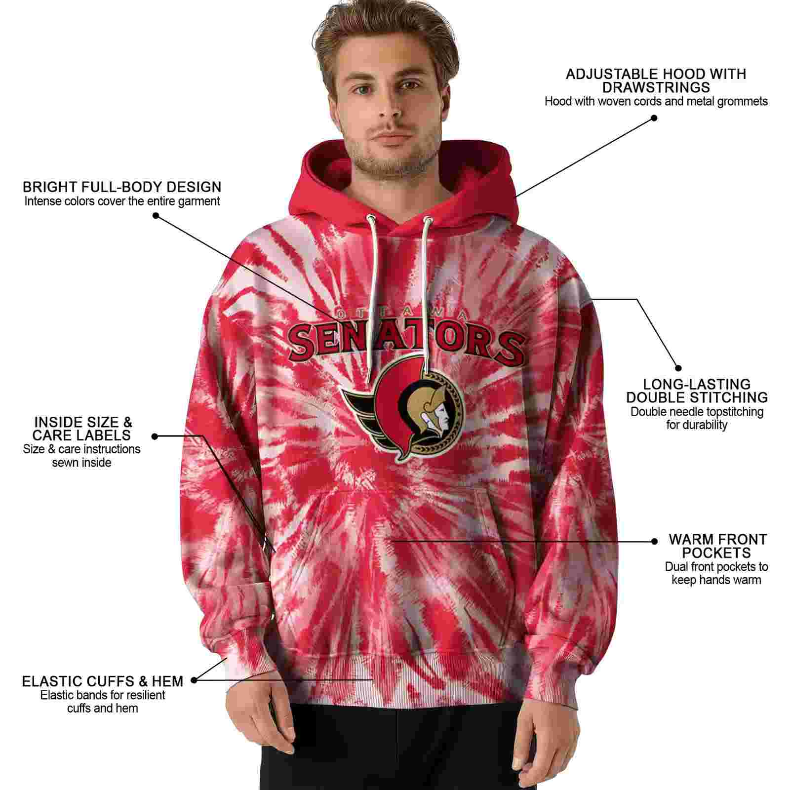 ottawa senators tie dye pattern red hoodie latest model