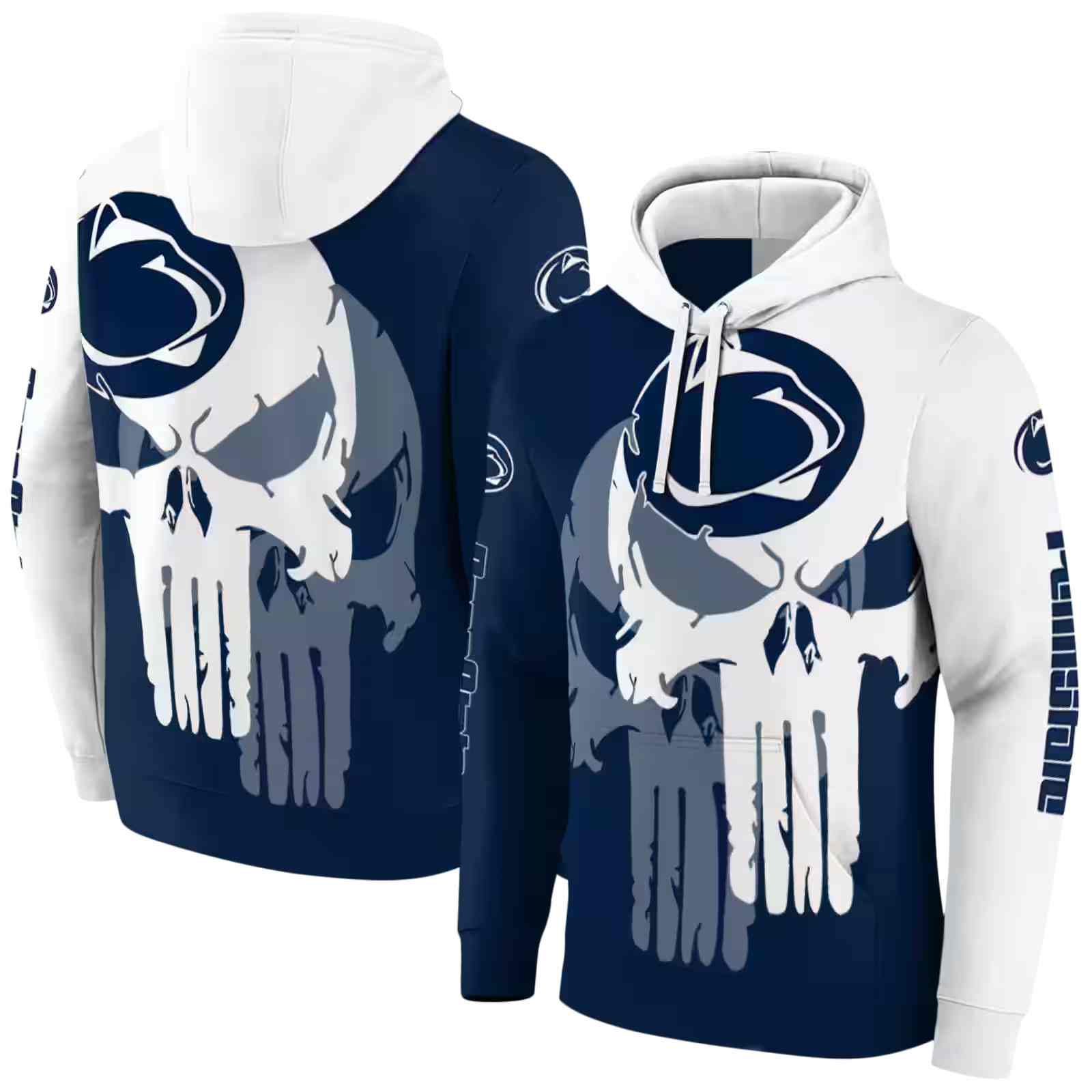 penn state nittany lions graphic punisher blue white hoodie fashion forward