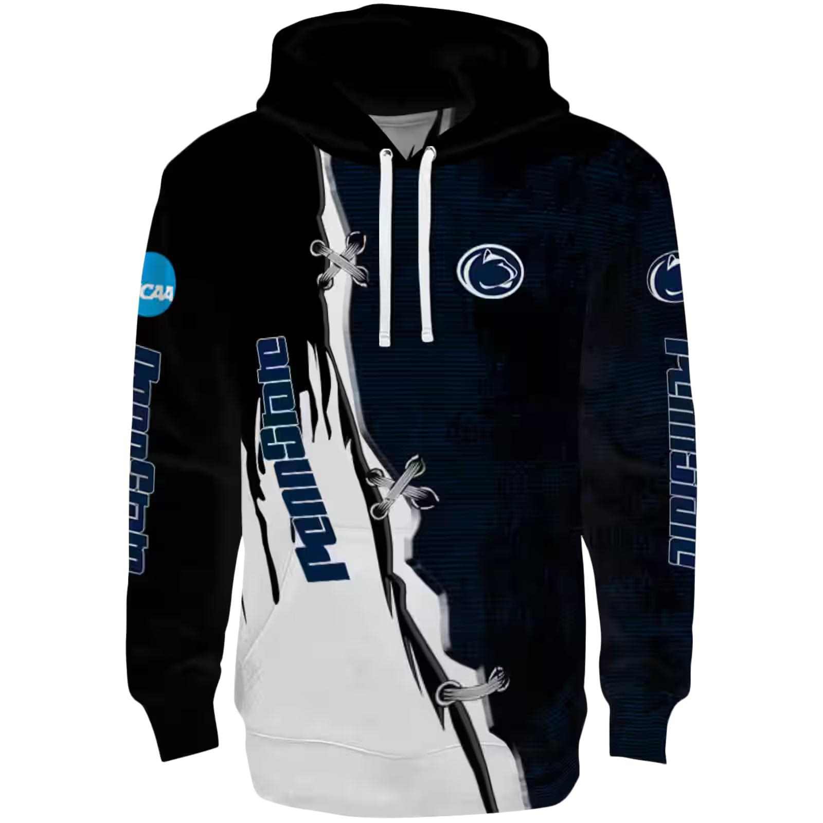 Penn State Nittany Lions Ripped Pattern Blue Black White Hoodie