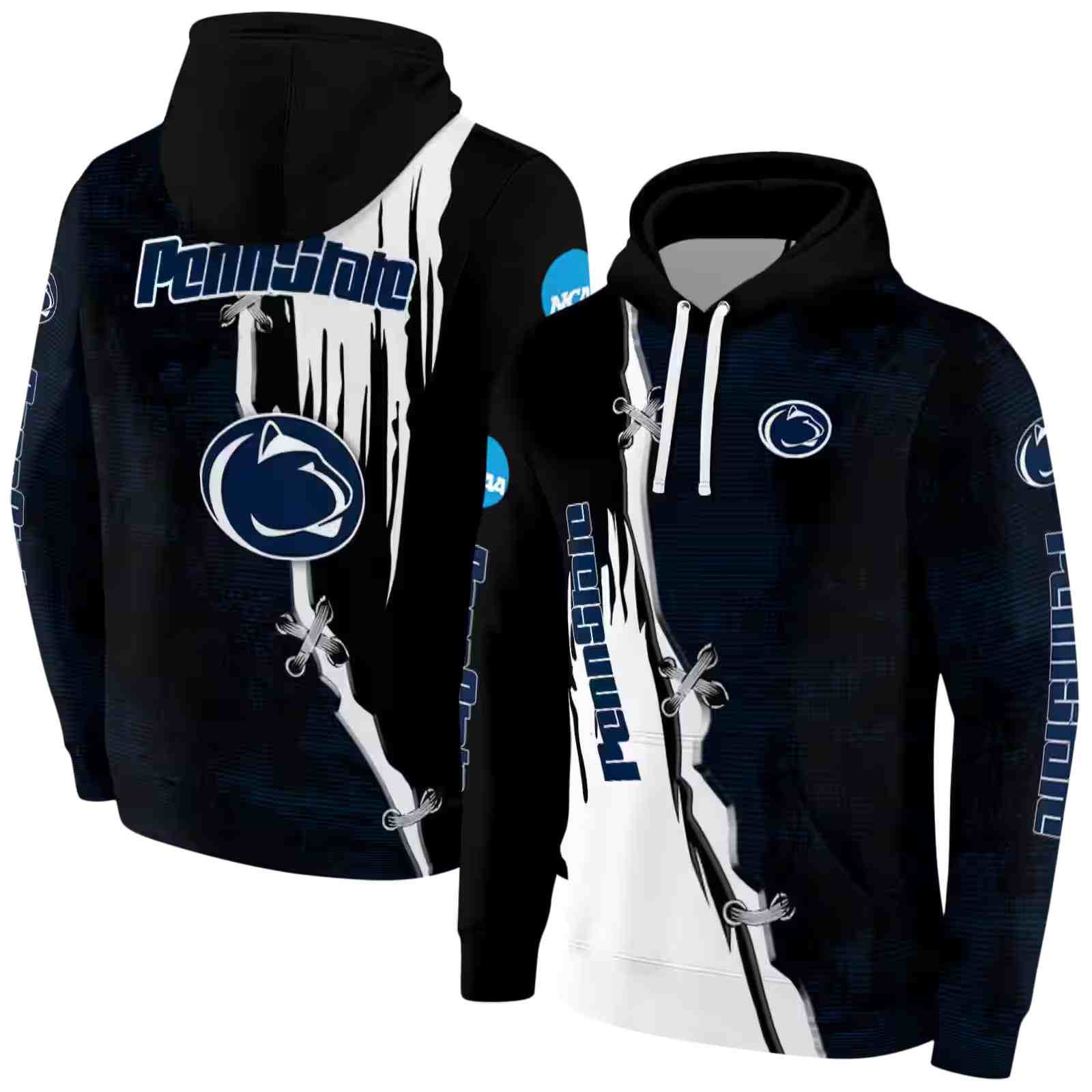 penn state nittany lions ripped pattern blue black white hoodie fashion forward