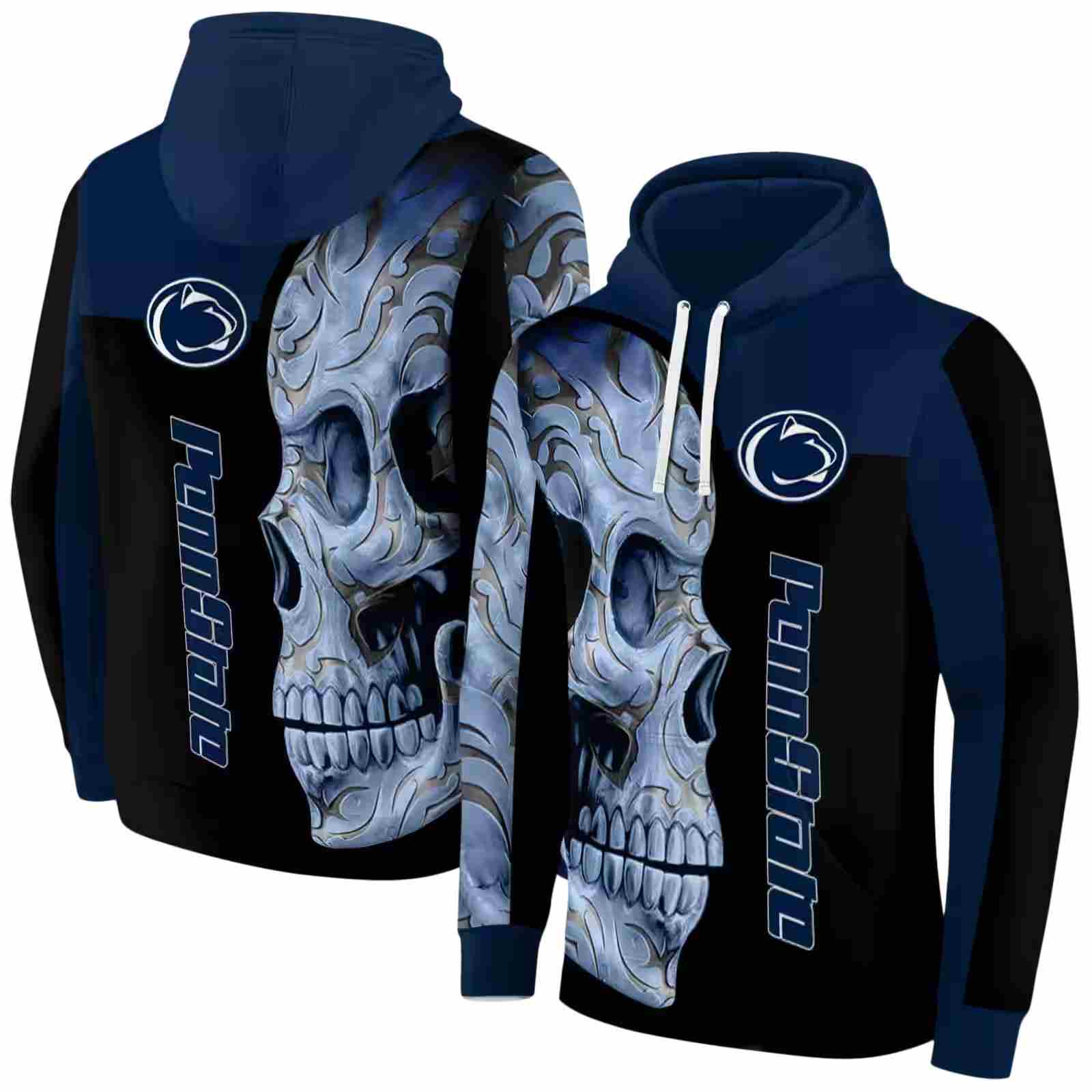 penn state nittany lions skull motif blue black hoodie fashion forward