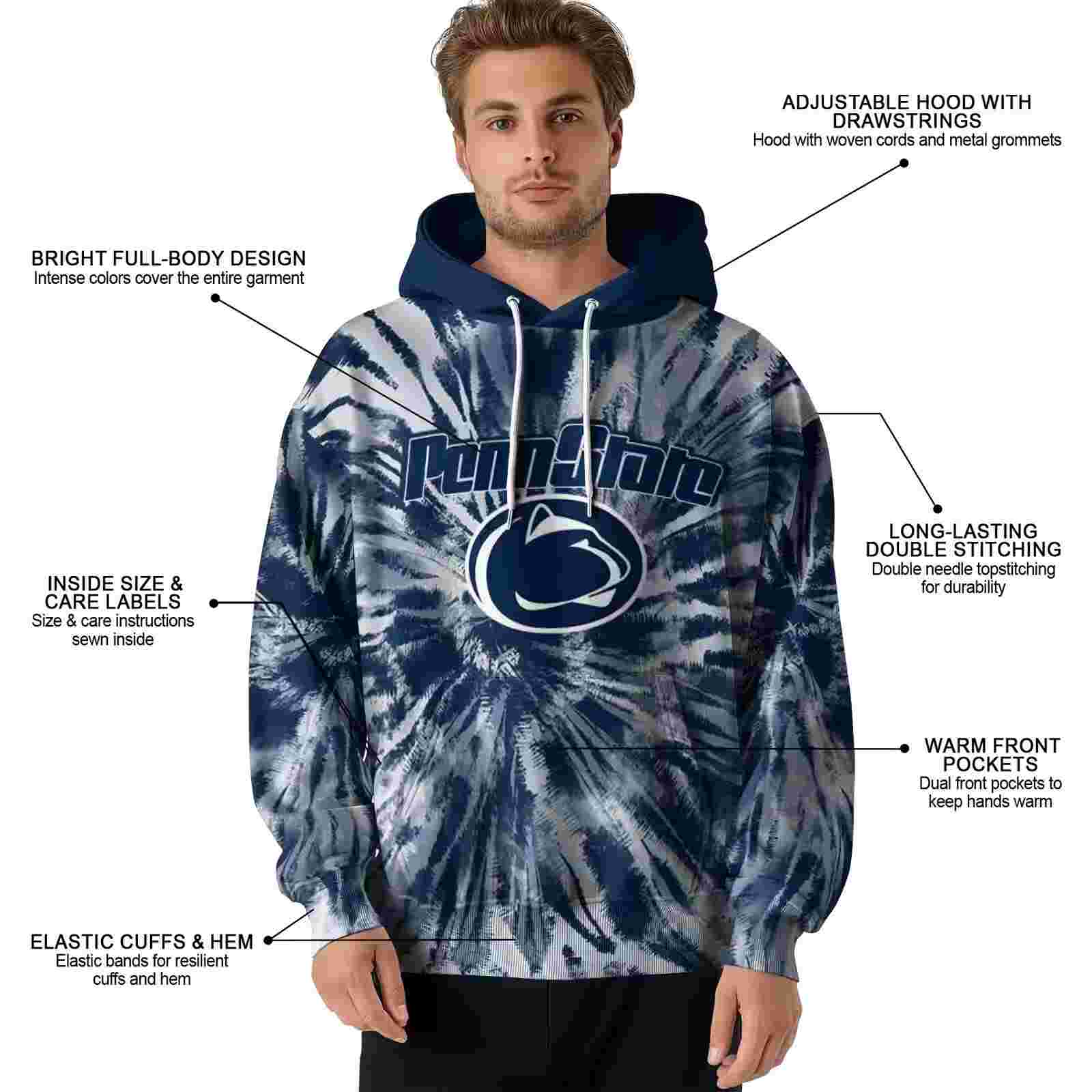 penn state nittany lions tie dye pattern blue hoodie latest model