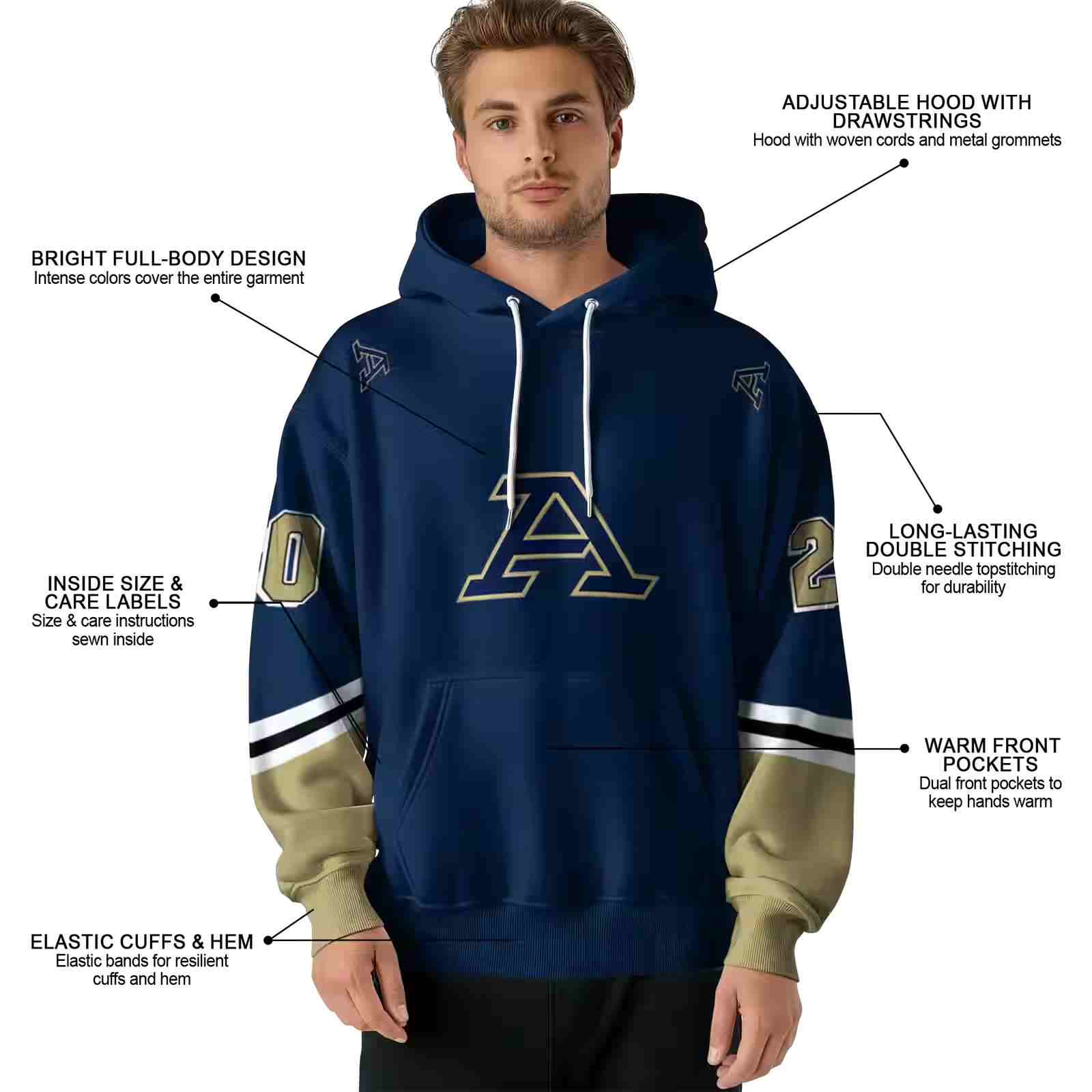 personalized akron zips striped sleeves blue hoodie latest model