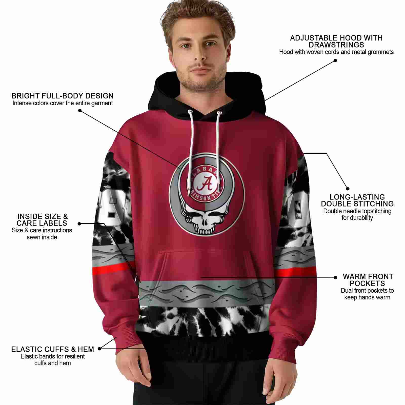 personalized alabama crimson tide grateful vibes crimson hoodie latest model