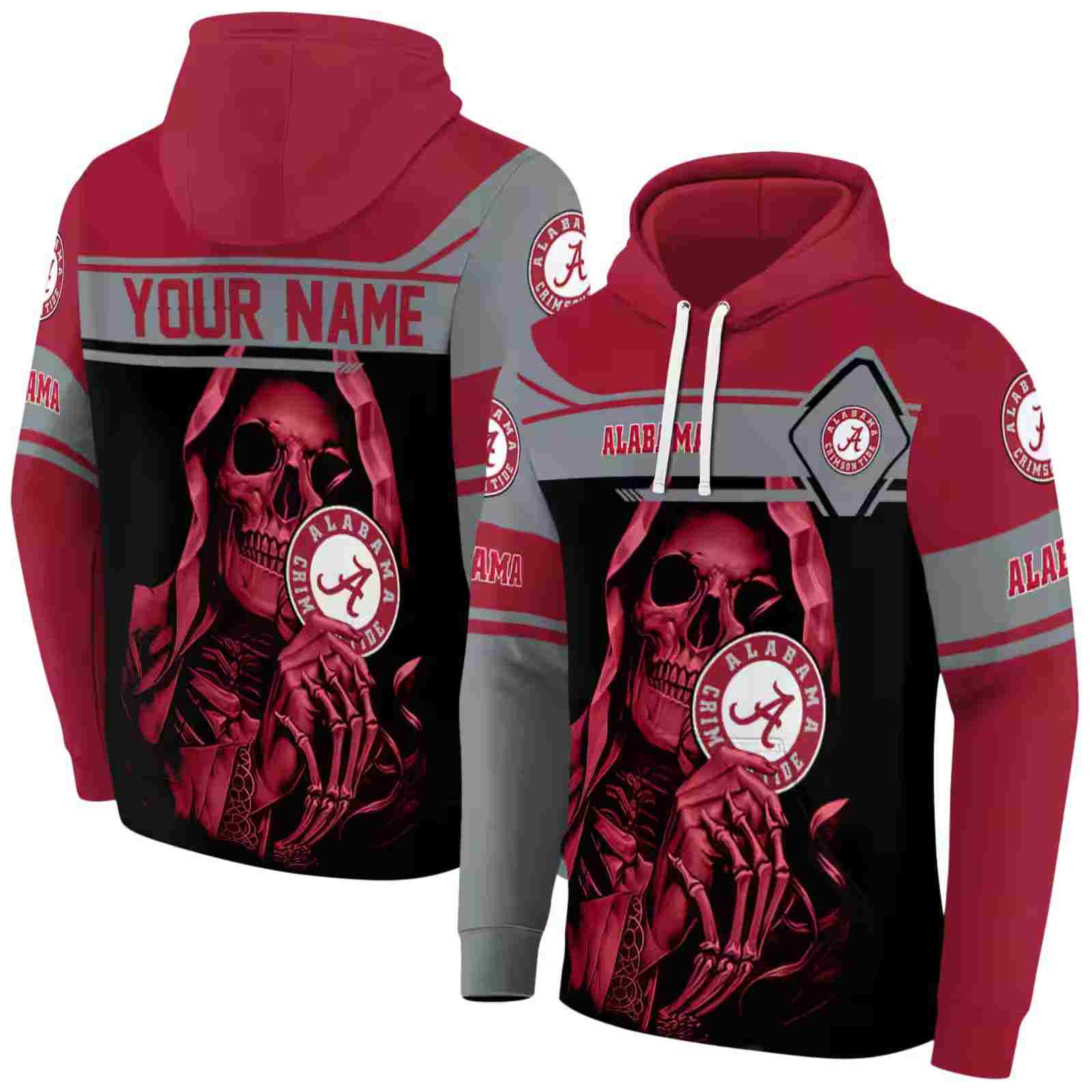 personalized alabama crimson tide grim reaper crimson black hoodie fashion forward