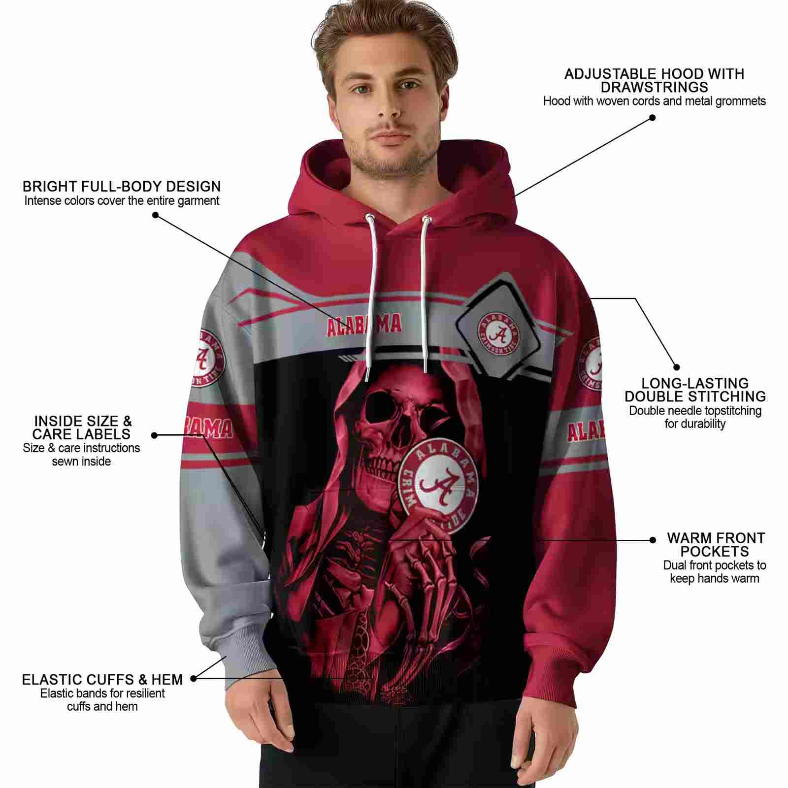 personalized alabama crimson tide grim reaper crimson black hoodie latest model