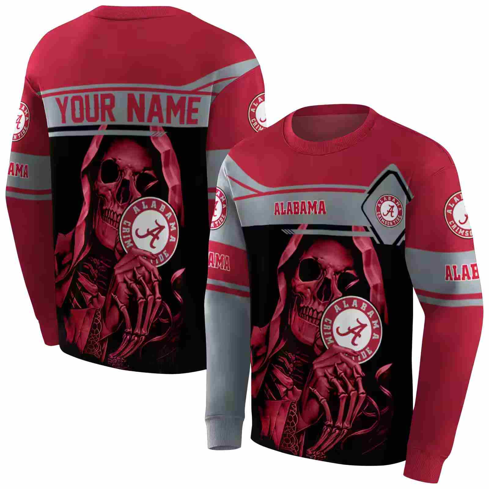 personalized alabama crimson tide grim reaper crimson black hoodie premium grade