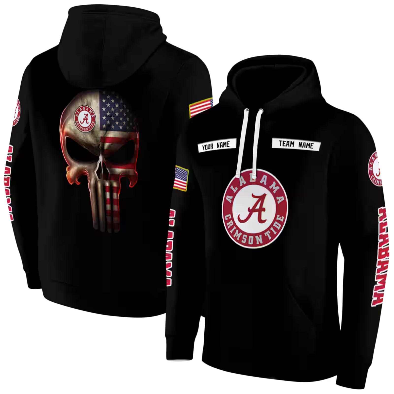 personalized alabama crimson tide punisher skull black hoodie fashion forward