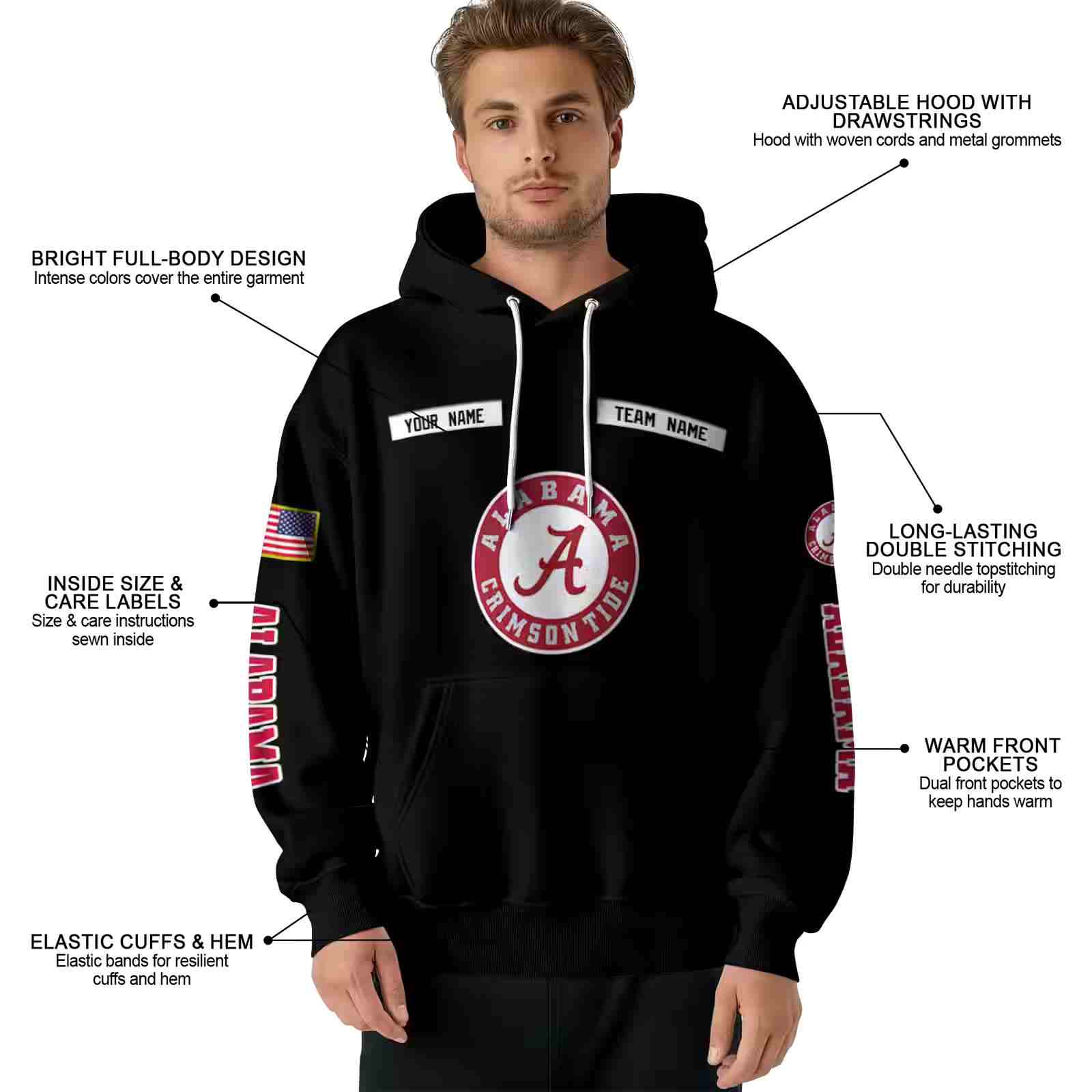 personalized alabama crimson tide punisher skull black hoodie latest model