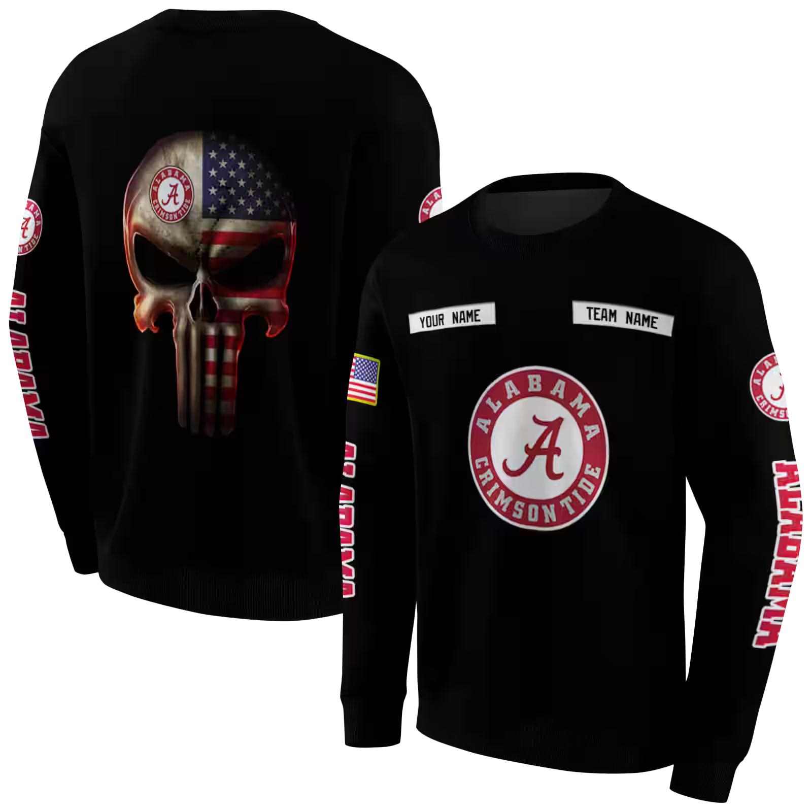 personalized alabama crimson tide punisher skull black hoodie premium grade