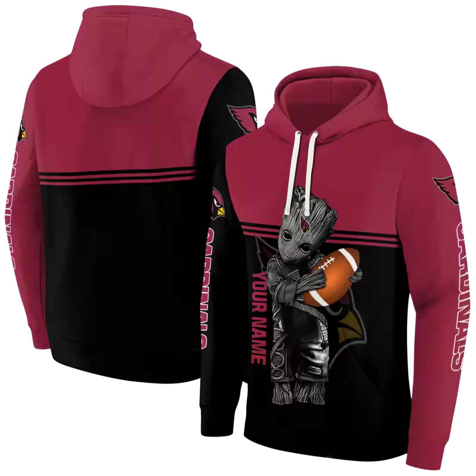 personalized arizona cardinals baby groot red black hoodie fashion forward