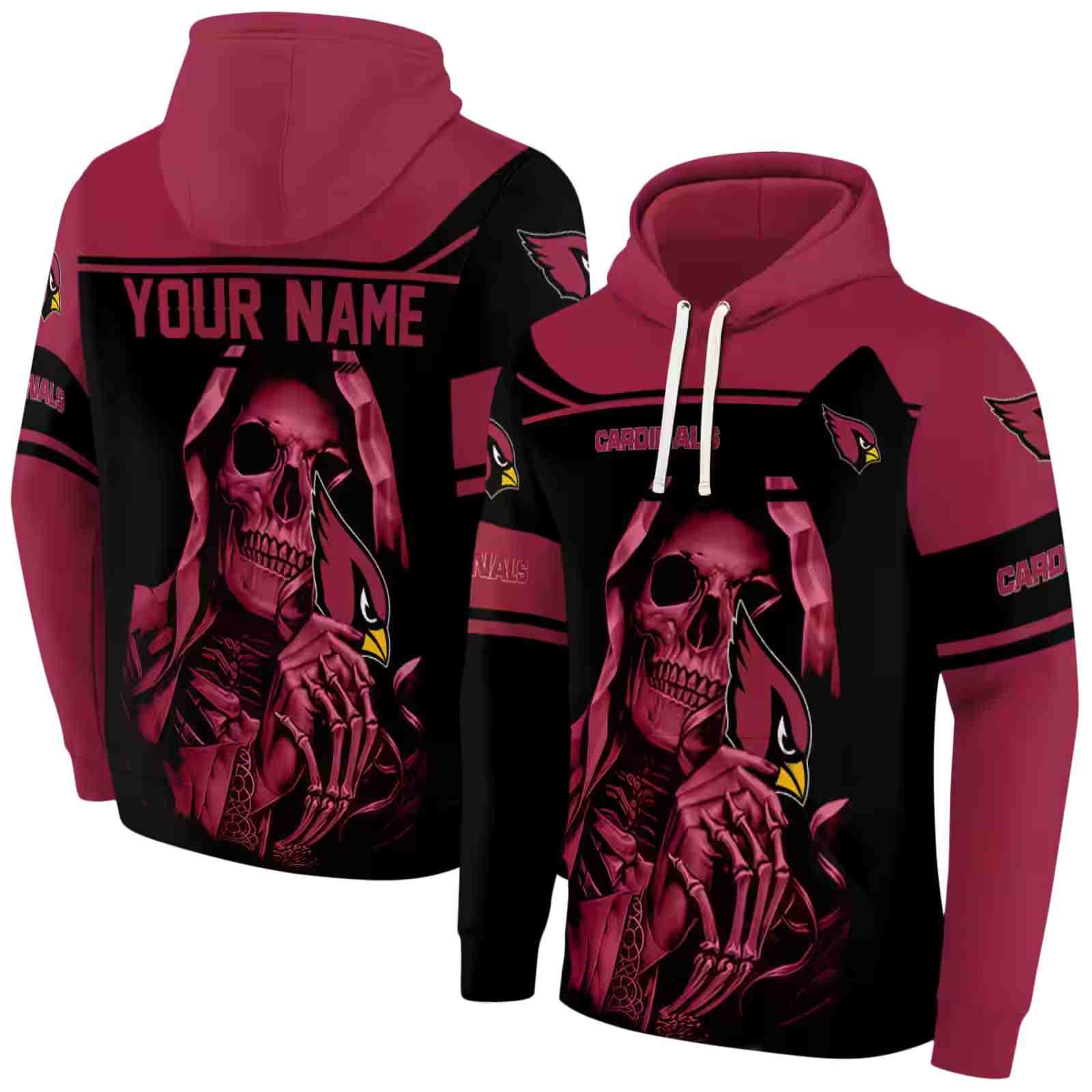 personalized arizona cardinals grim reaper red black hoodie fashion forward