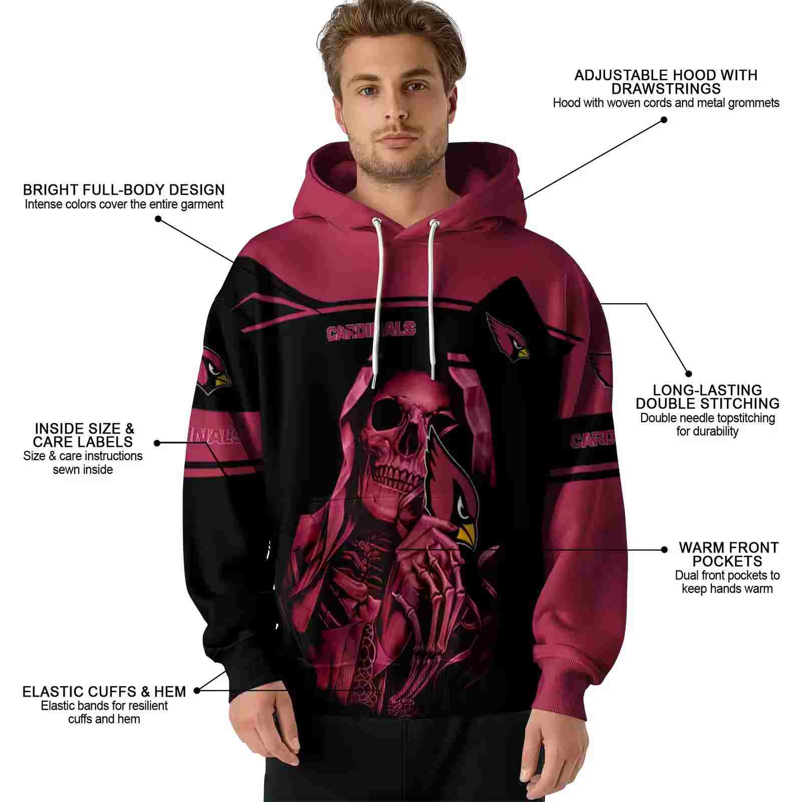 personalized arizona cardinals grim reaper red black hoodie latest model