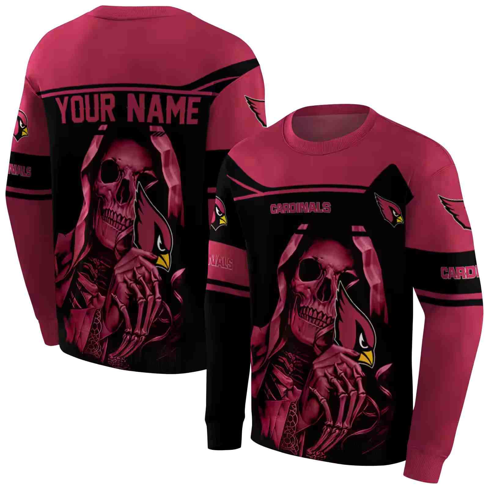 personalized arizona cardinals grim reaper red black hoodie premium grade