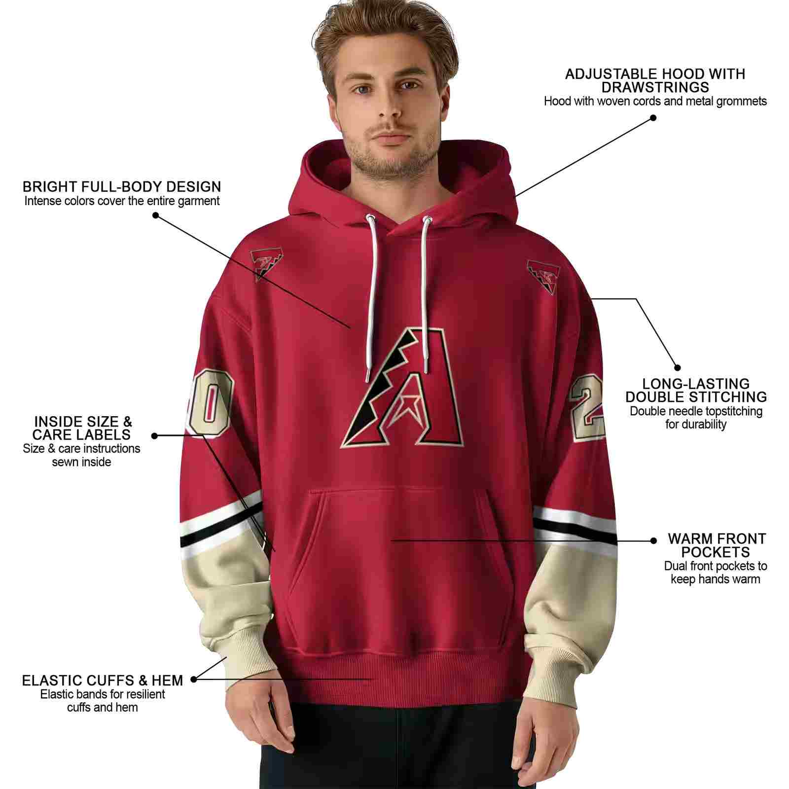 personalized arizona diamondbacks striped sleeves red hoodie latest model