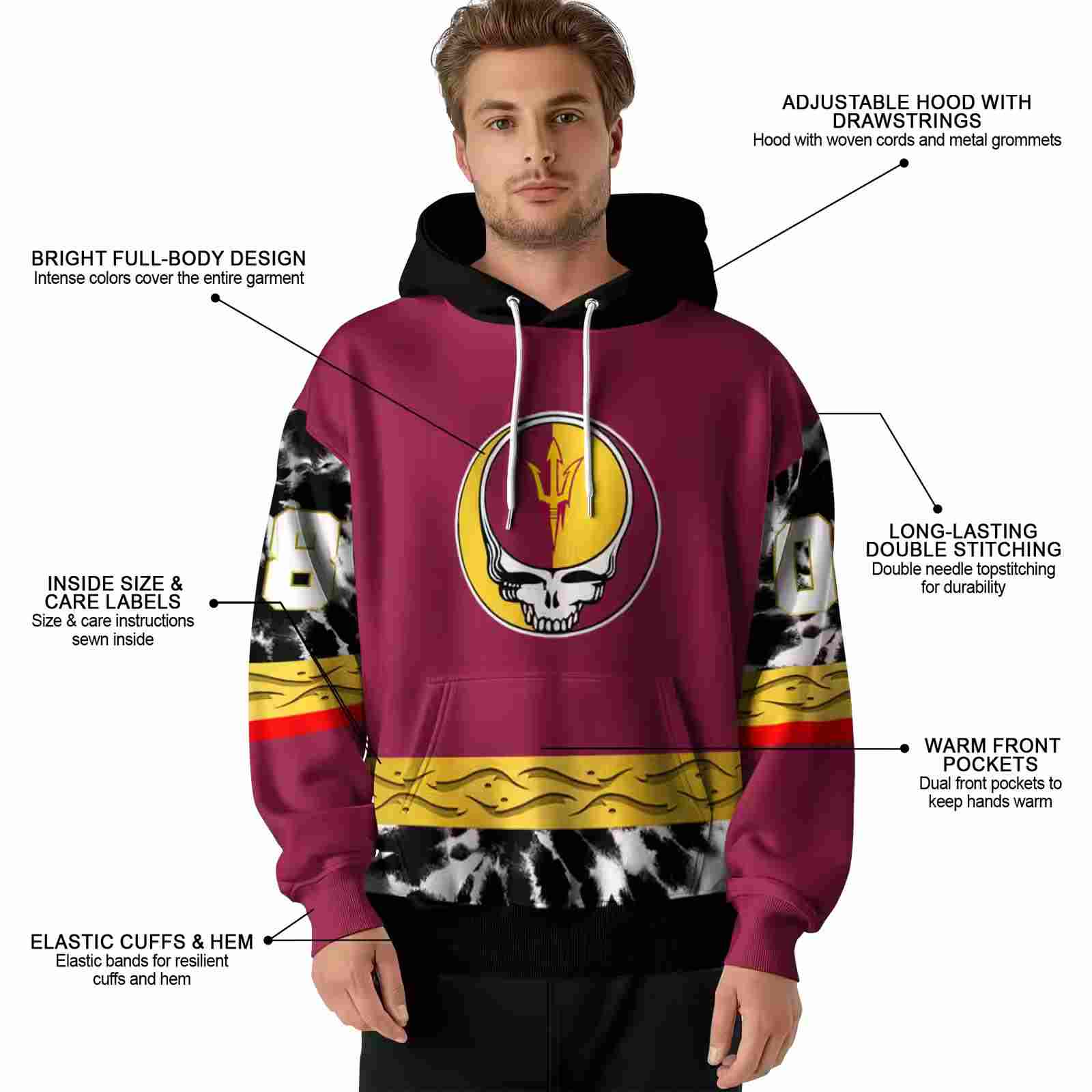 personalized arizona state sun devils grateful vibes maroon hoodie latest model