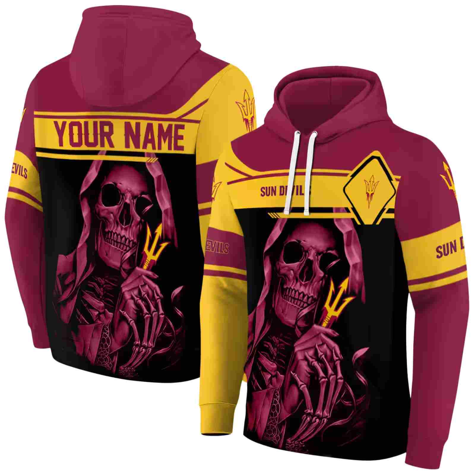 personalized arizona state sun devils grim reaper maroon black hoodie fashion forward