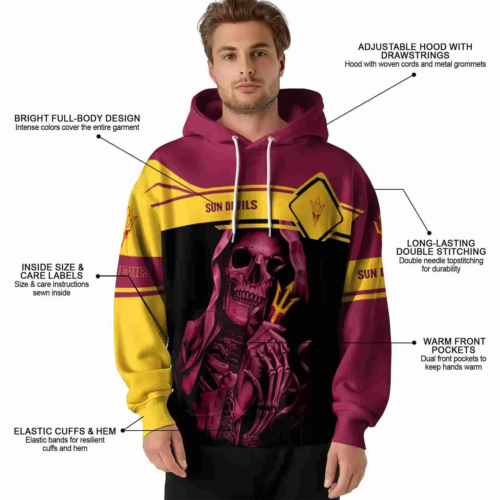 personalized arizona state sun devils grim reaper maroon black hoodie latest model