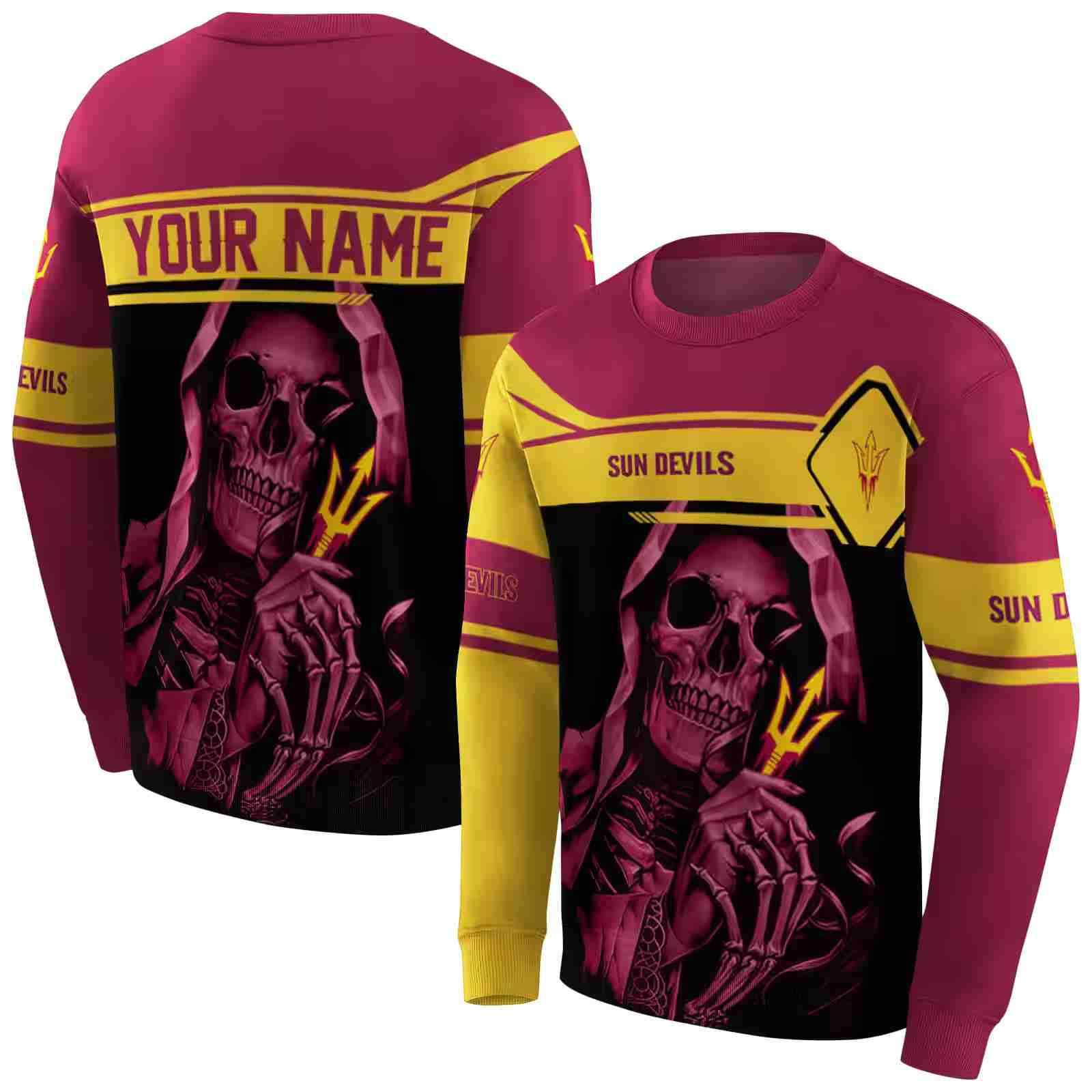 personalized arizona state sun devils grim reaper maroon black hoodie premium grade