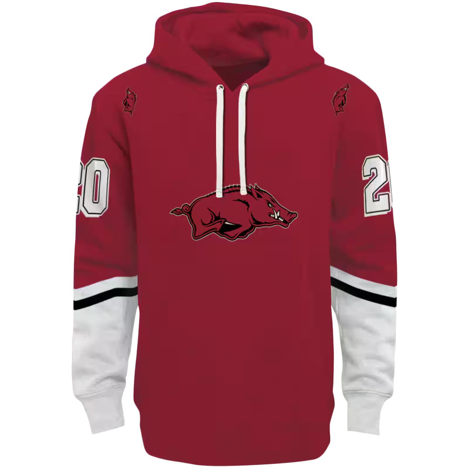 Personalized Arkansas Razorbacks Striped Sleeves Red Hoodie