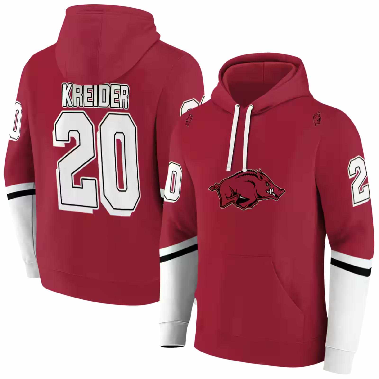 personalized arkansas razorbacks striped sleeves red hoodie fashion forward