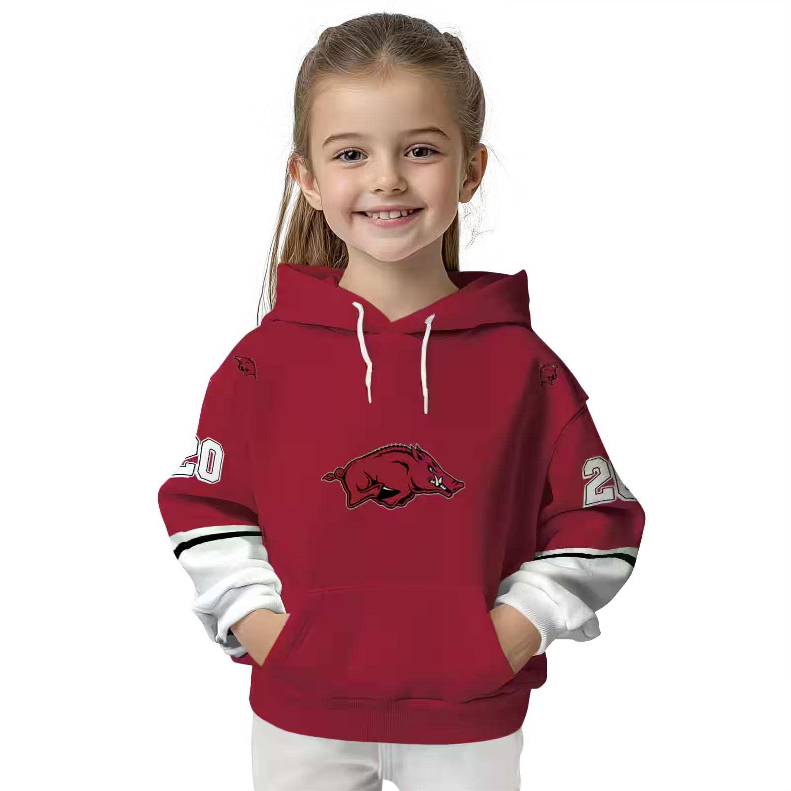 personalized arkansas razorbacks striped sleeves red hoodie top rated