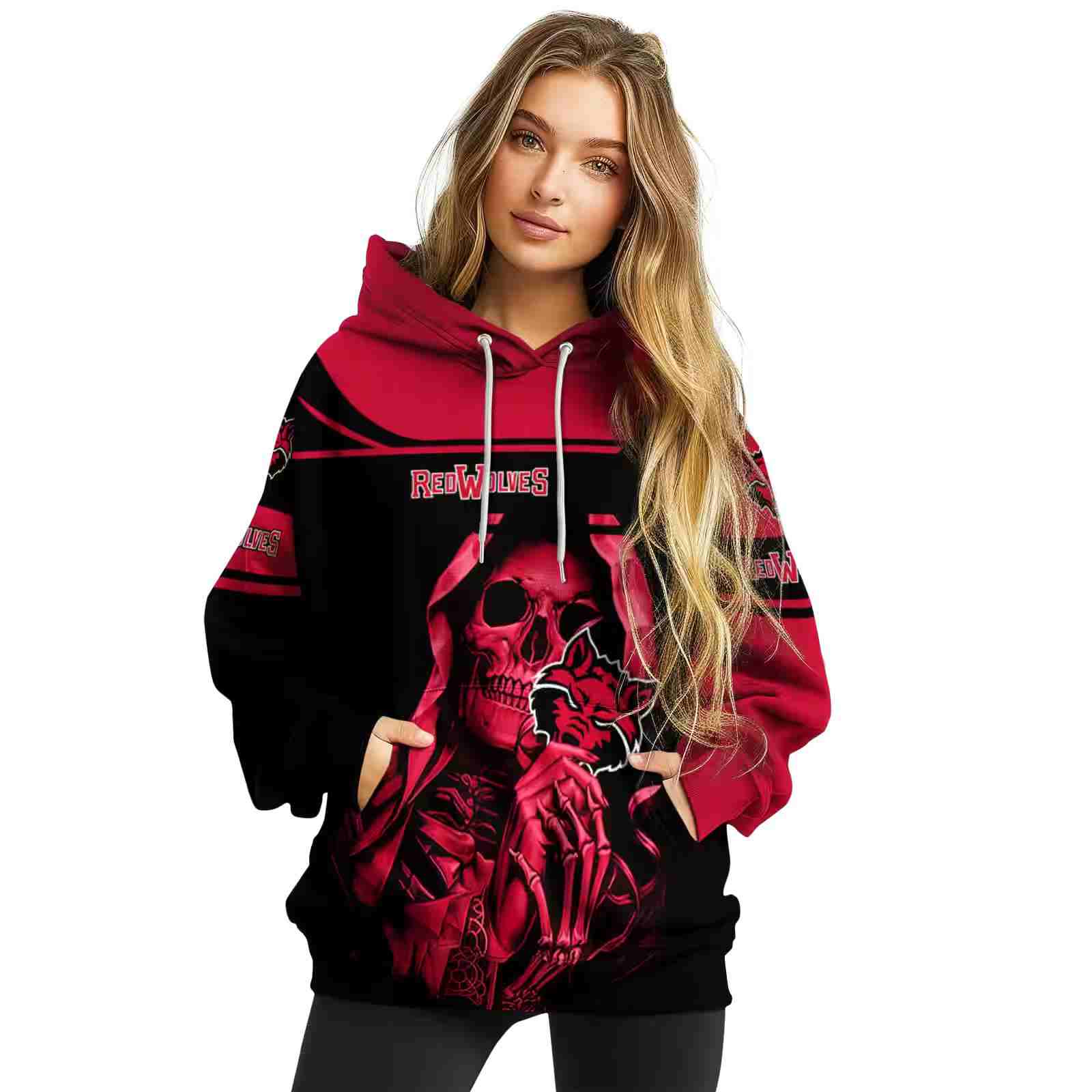 personalized arkansas state red wolves grim reaper scarlet black hoodie high quality