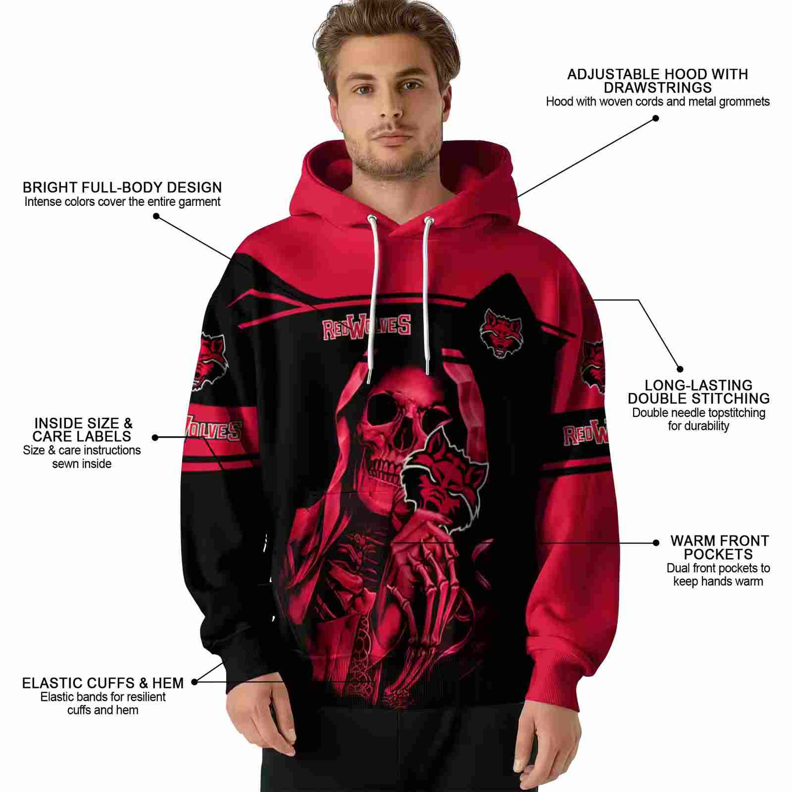 personalized arkansas state red wolves grim reaper scarlet black hoodie latest model