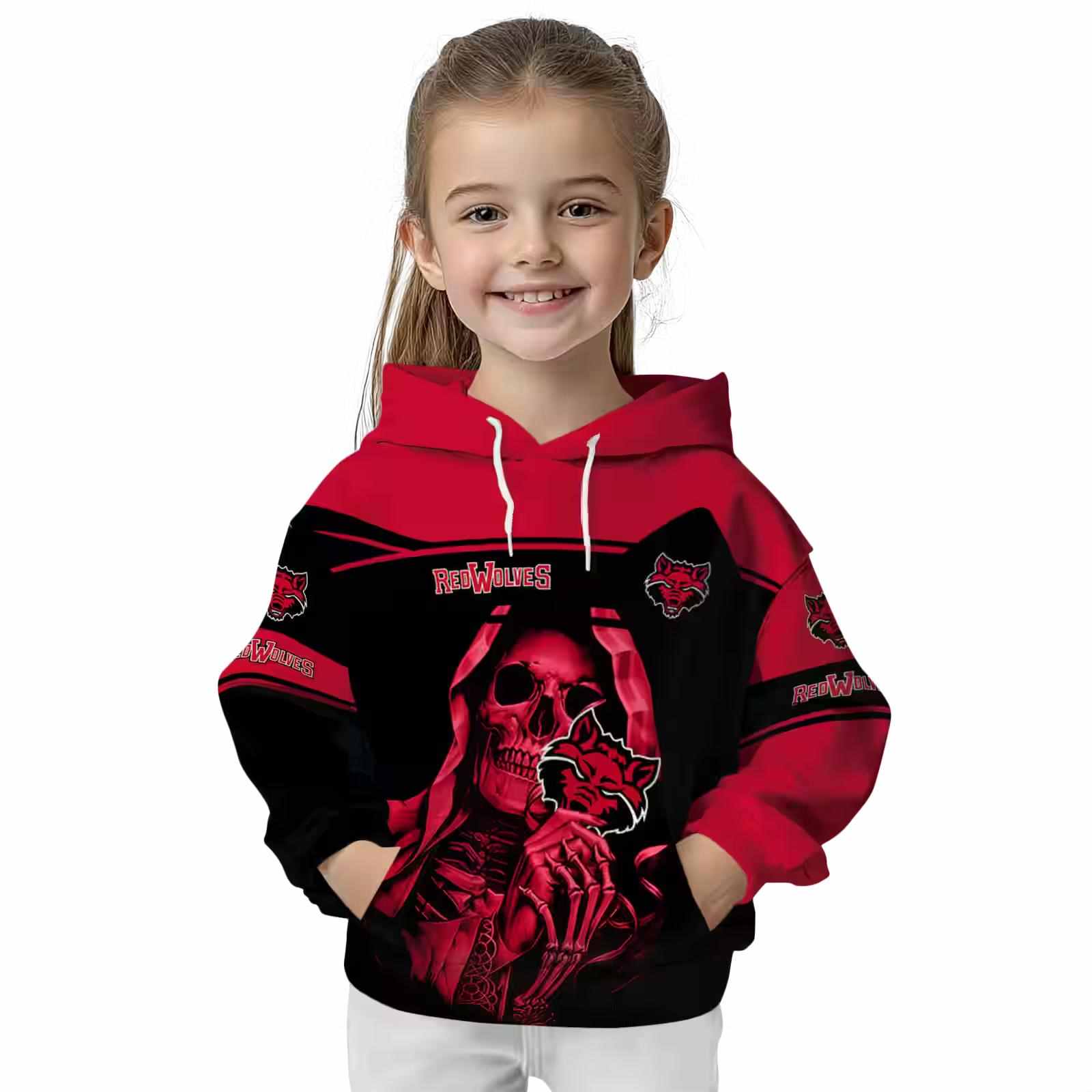 personalized arkansas state red wolves grim reaper scarlet black hoodie top rated