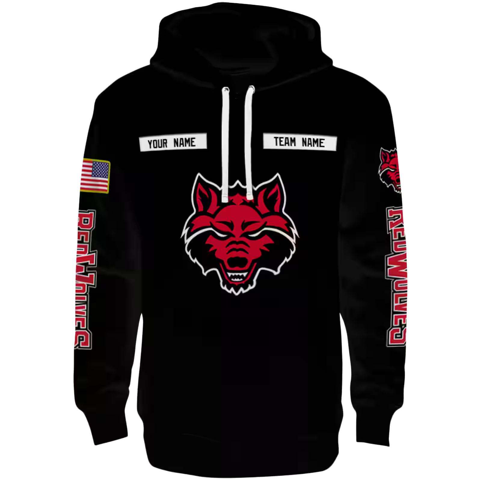 Personalized Arkansas State Red Wolves Punisher Skull Black Hoodie