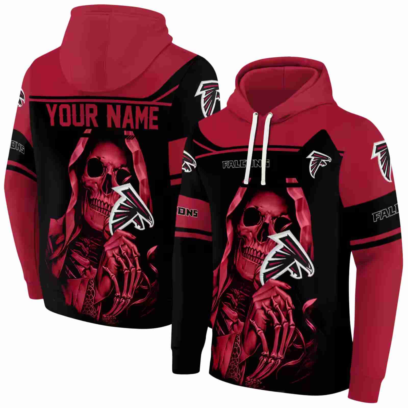 personalized atlanta falcons grim reaper red black hoodie fashion forward