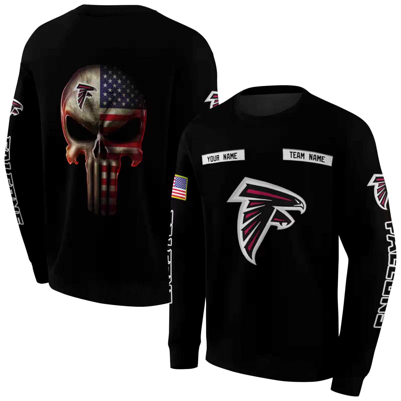 personalized atlanta falcons punisher skull black hoodie premium grade