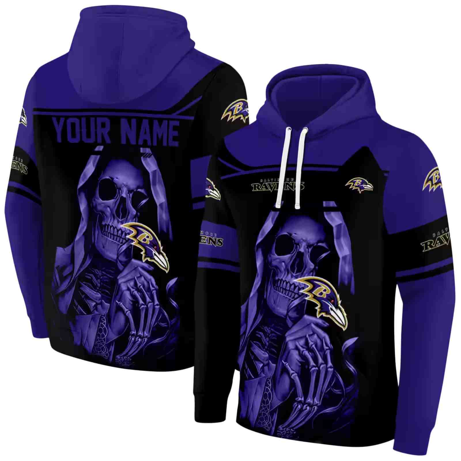 personalized baltimore ravens grim reaper purple black hoodie fashion forward