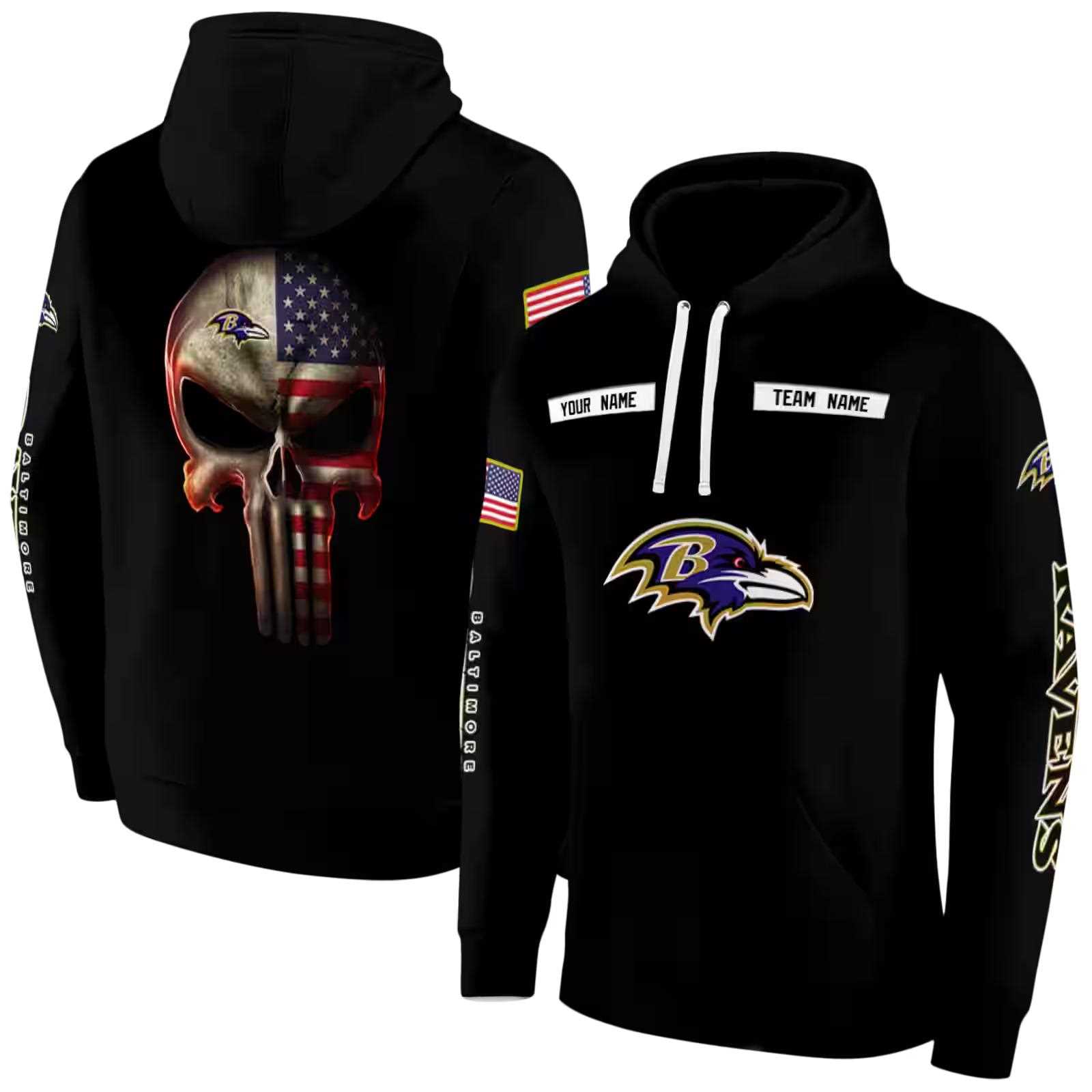 personalized baltimore ravens punisher skull black hoodie fashion forward