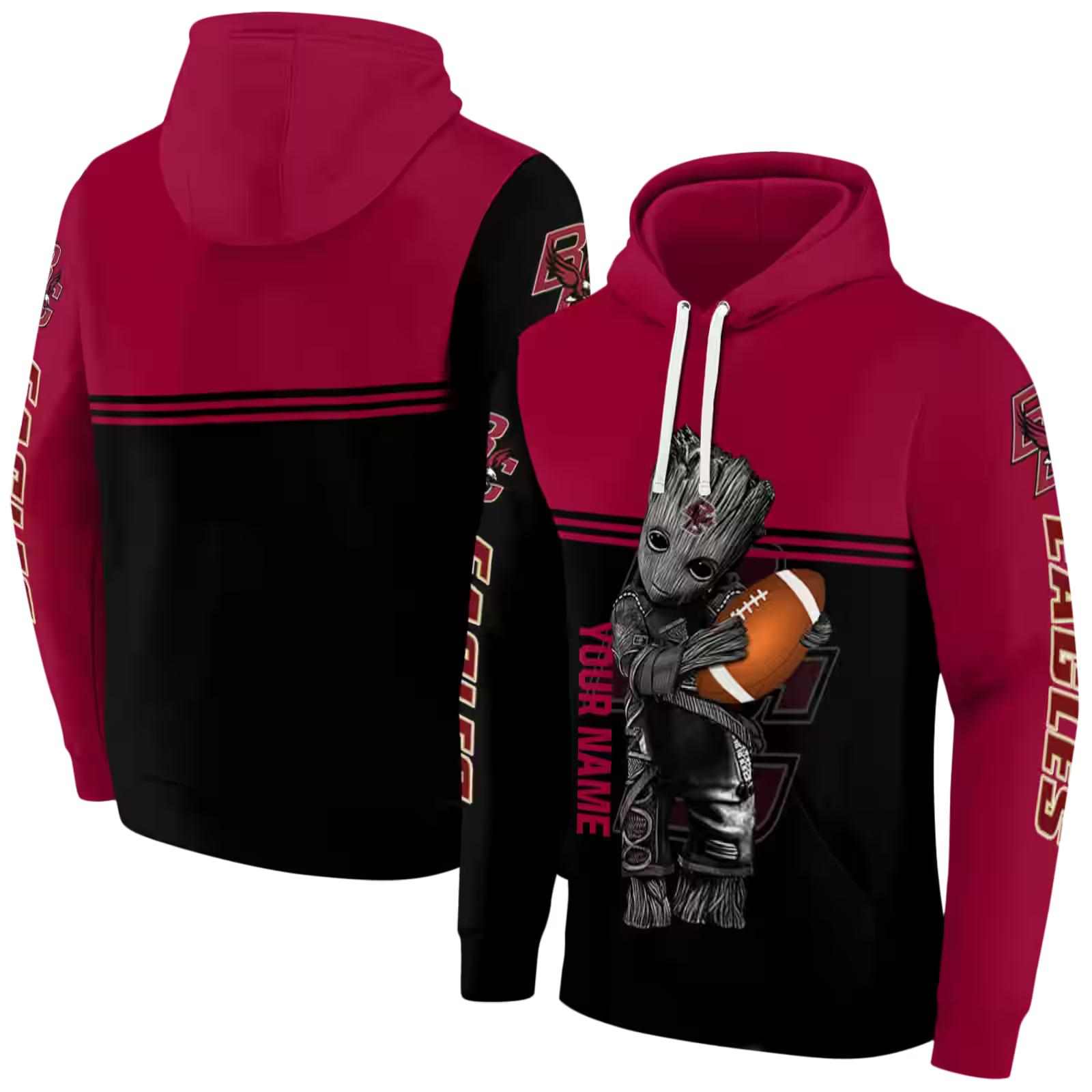 personalized boston college eagles baby groot maroon black hoodie fashion forward