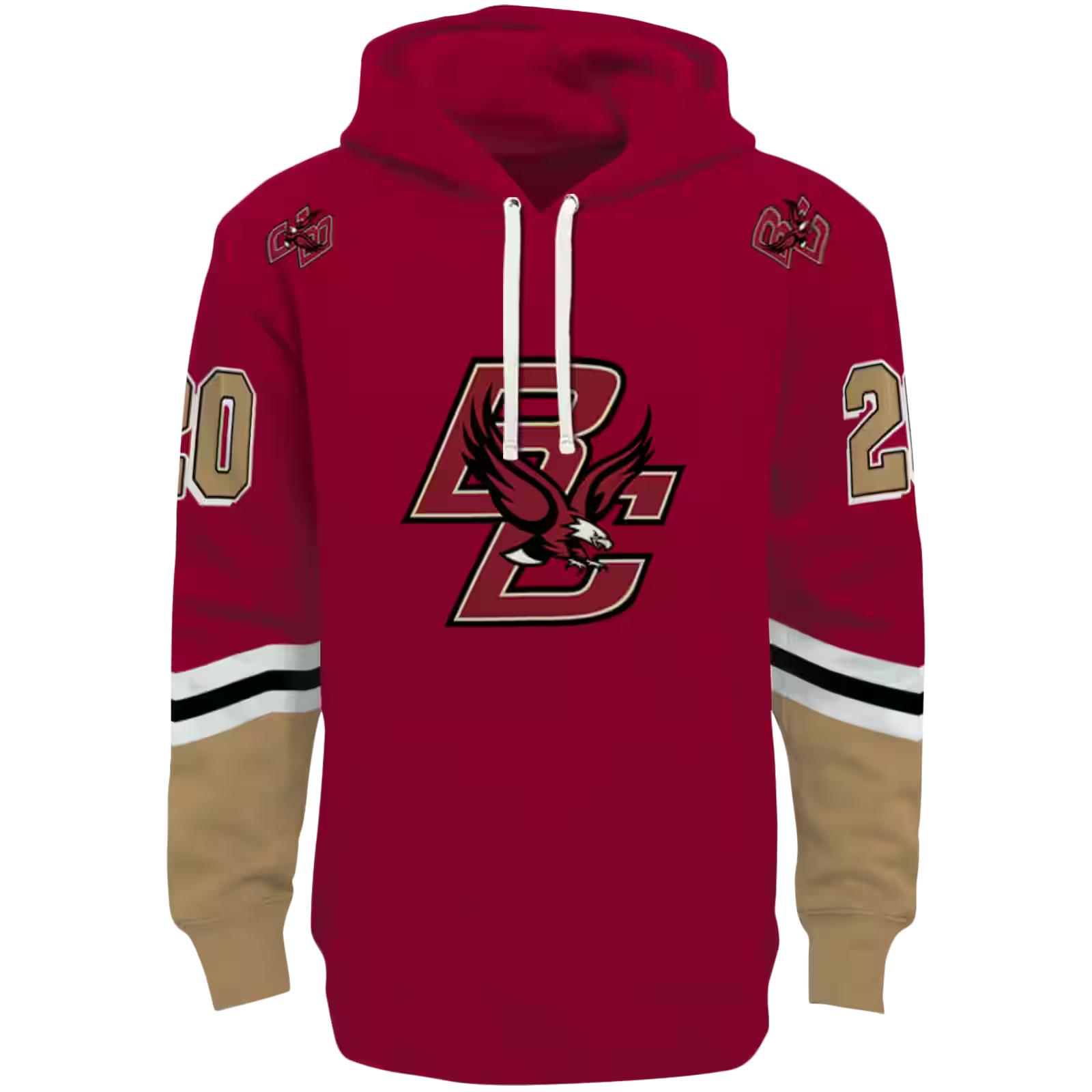 Personalized Boston College Eagles Striped Sleeves Maroon Hoodie