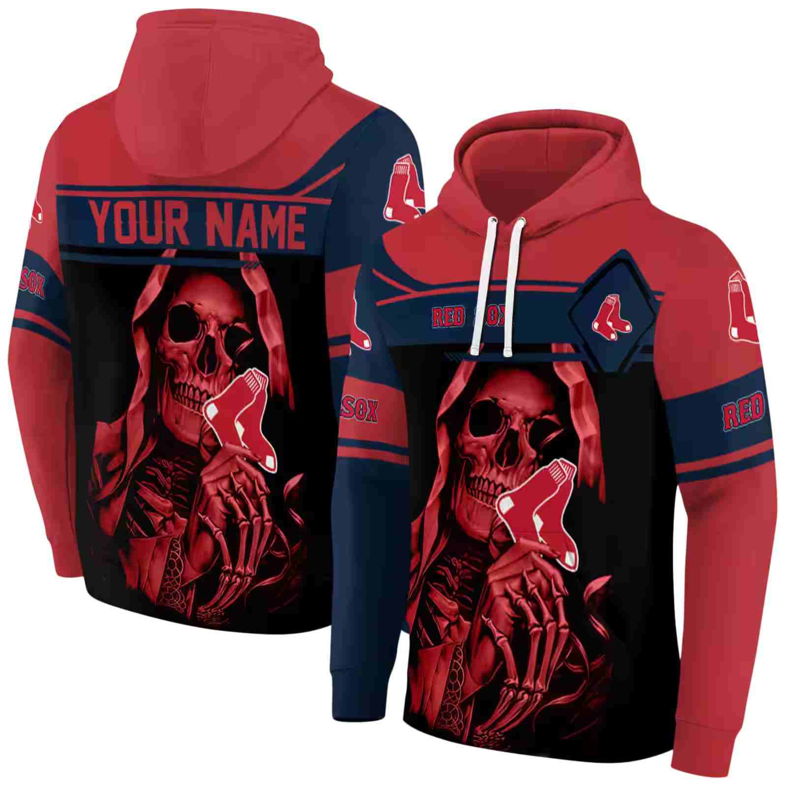 personalized boston red sox grim reaper red black hoodie fashion forward