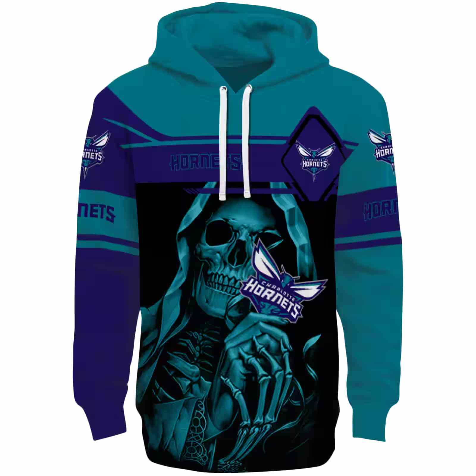 Personalized Charlotte Hornets Grim Reaper Teal Black Hoodie