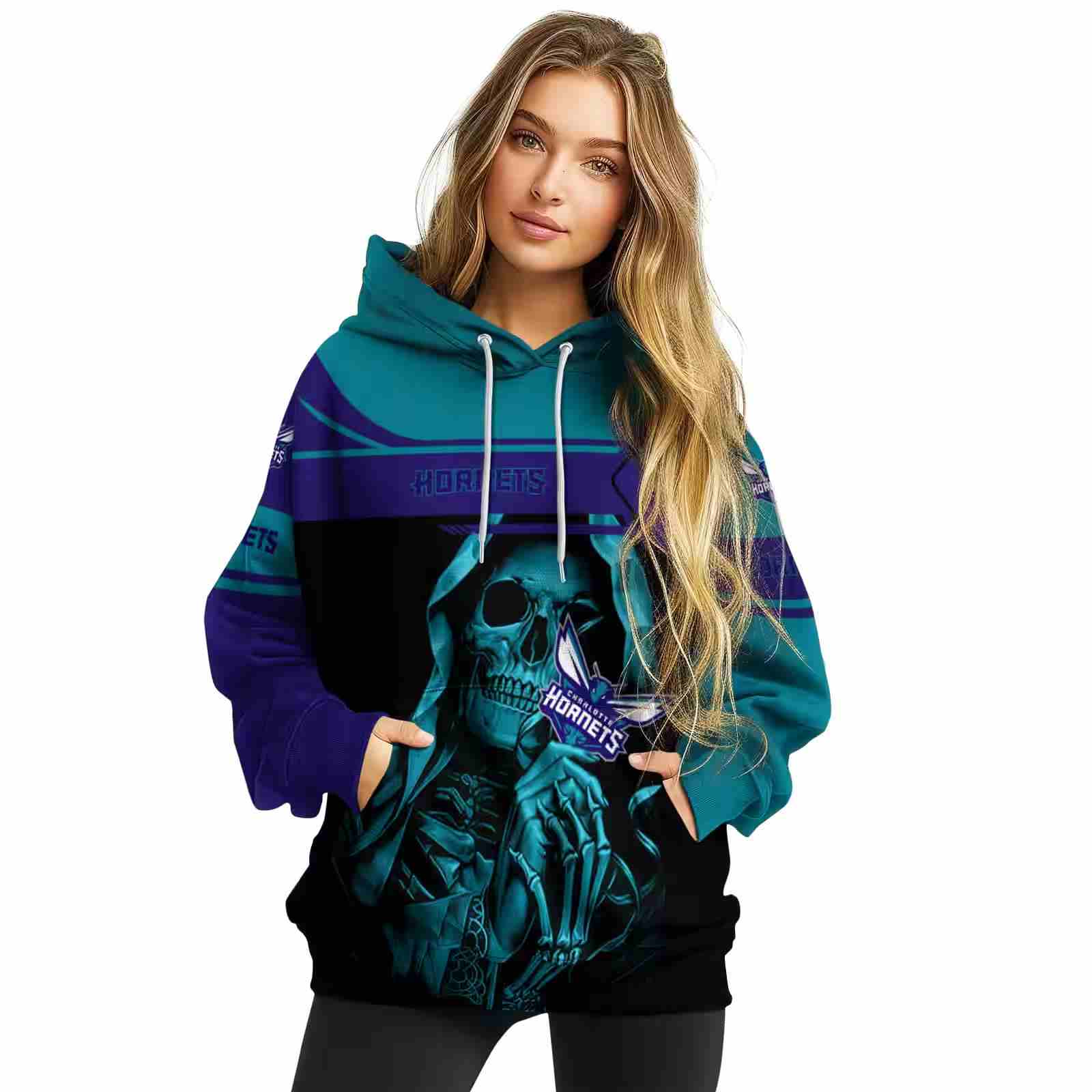 personalized charlotte hornets grim reaper teal black hoodie high quality