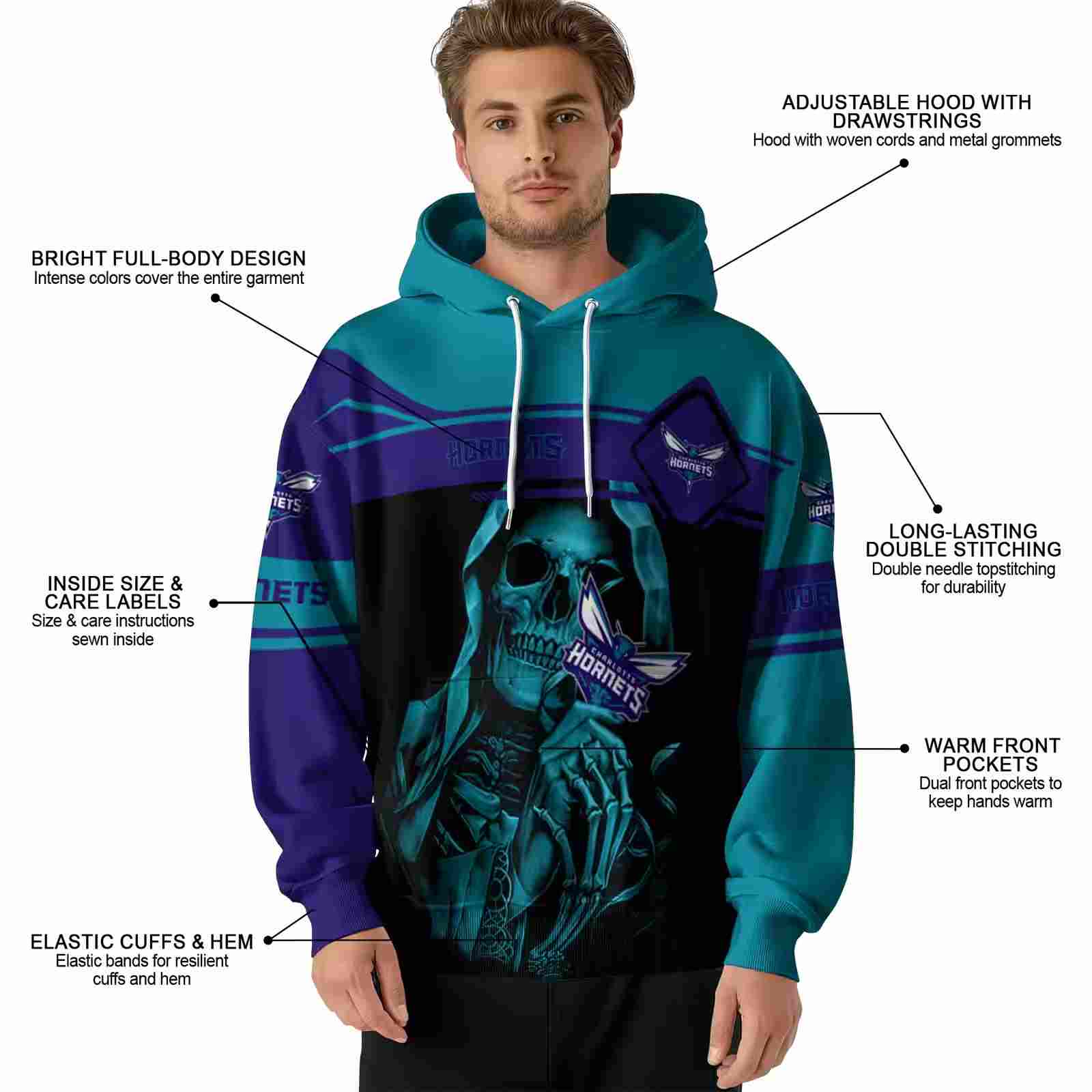 personalized charlotte hornets grim reaper teal black hoodie latest model