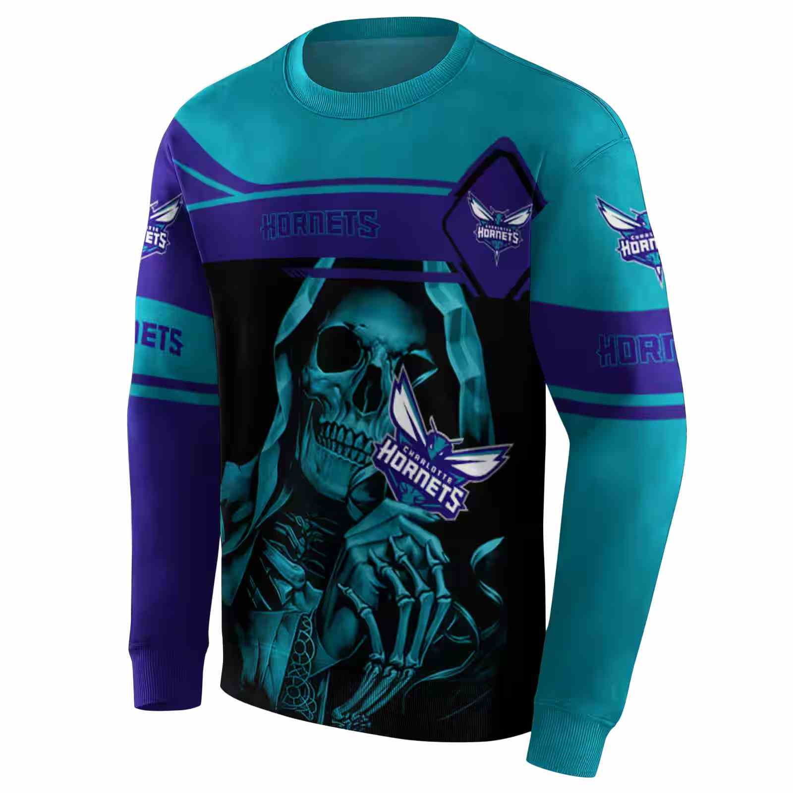 personalized charlotte hornets grim reaper teal black hoodie new arrival