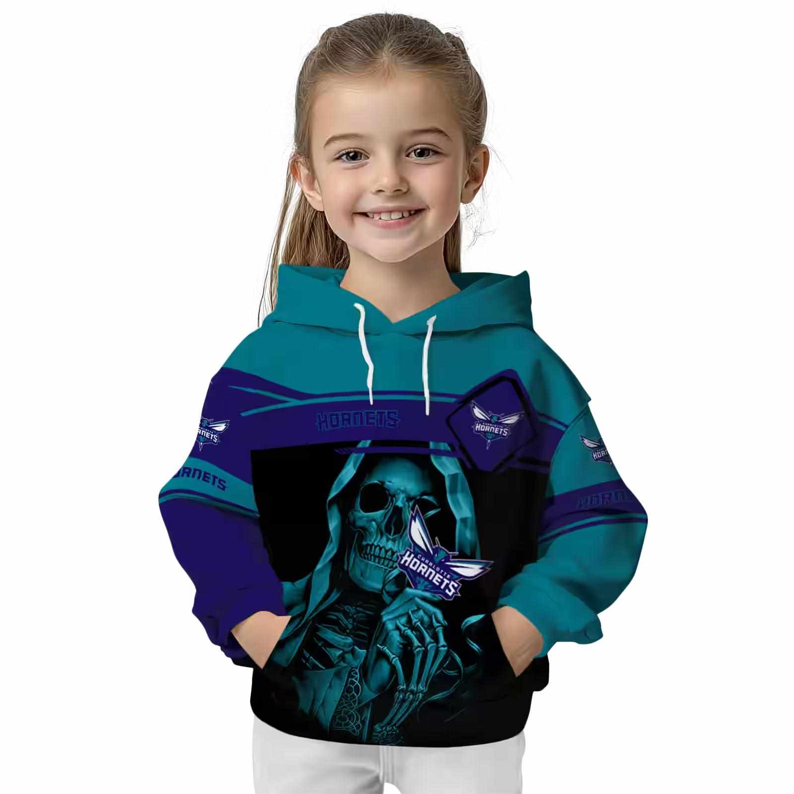 personalized charlotte hornets grim reaper teal black hoodie top rated