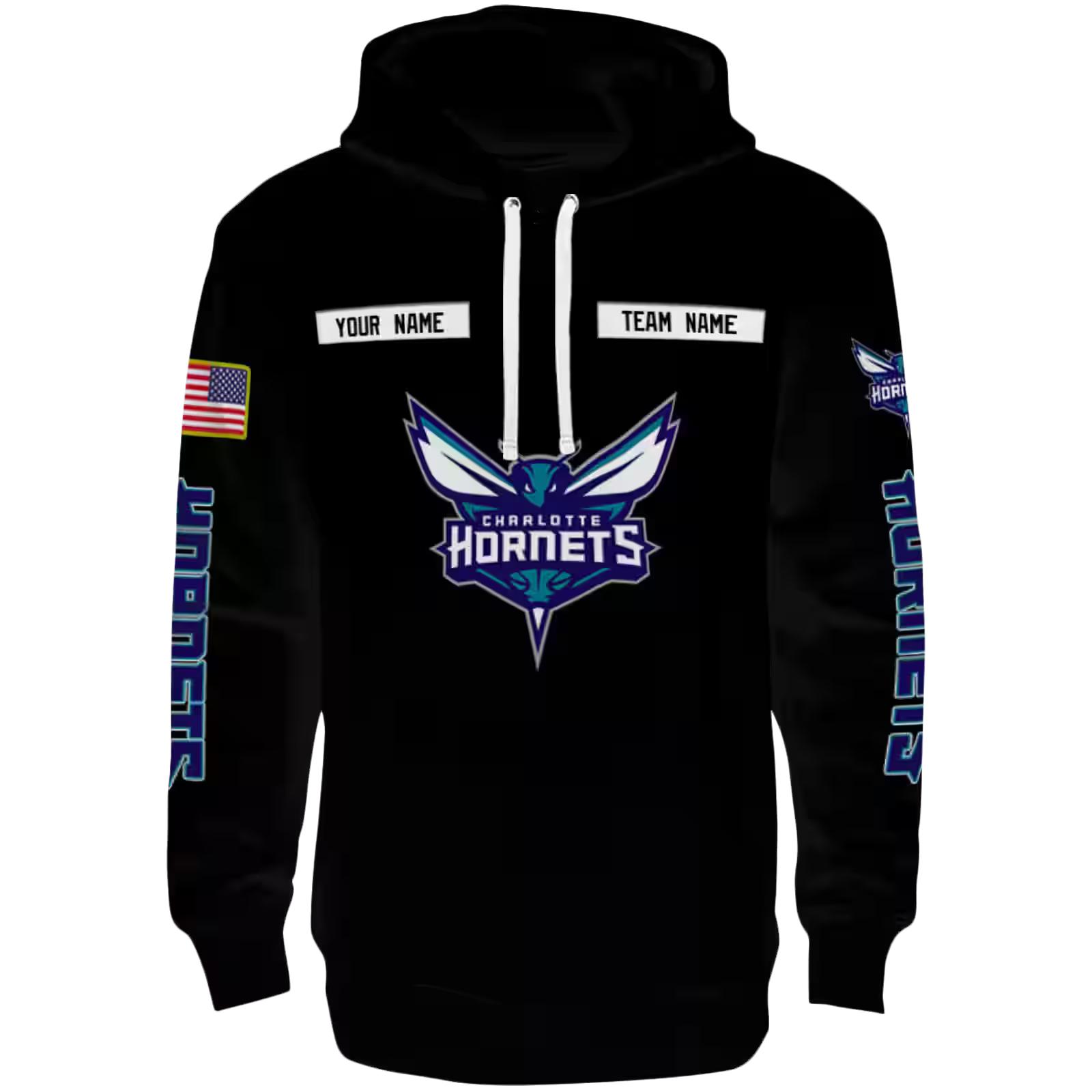 Personalized Charlotte Hornets Punisher Skull Black Hoodie