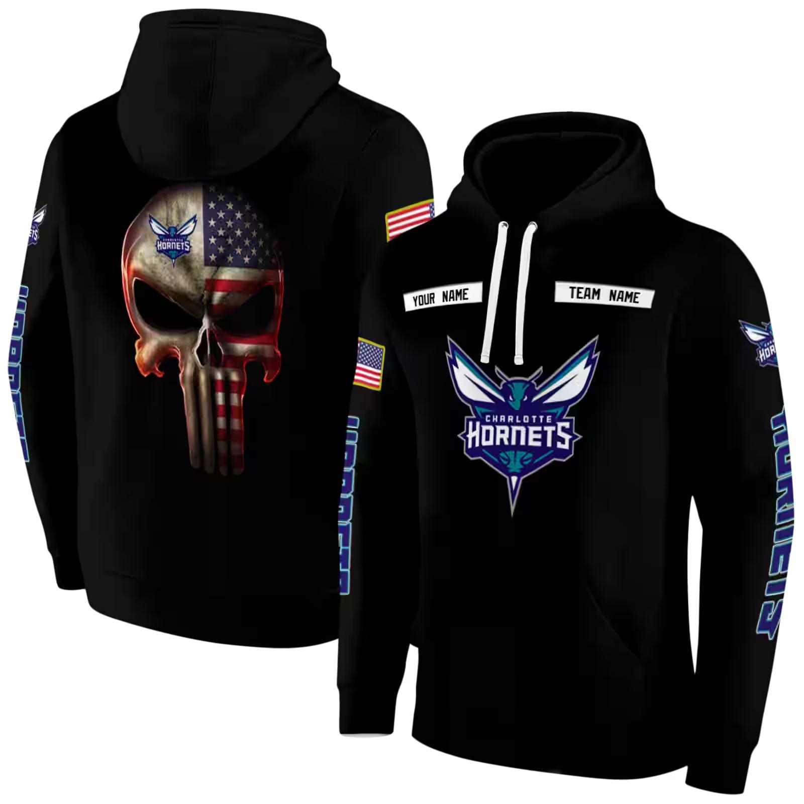 personalized charlotte hornets punisher skull black hoodie fashion forward