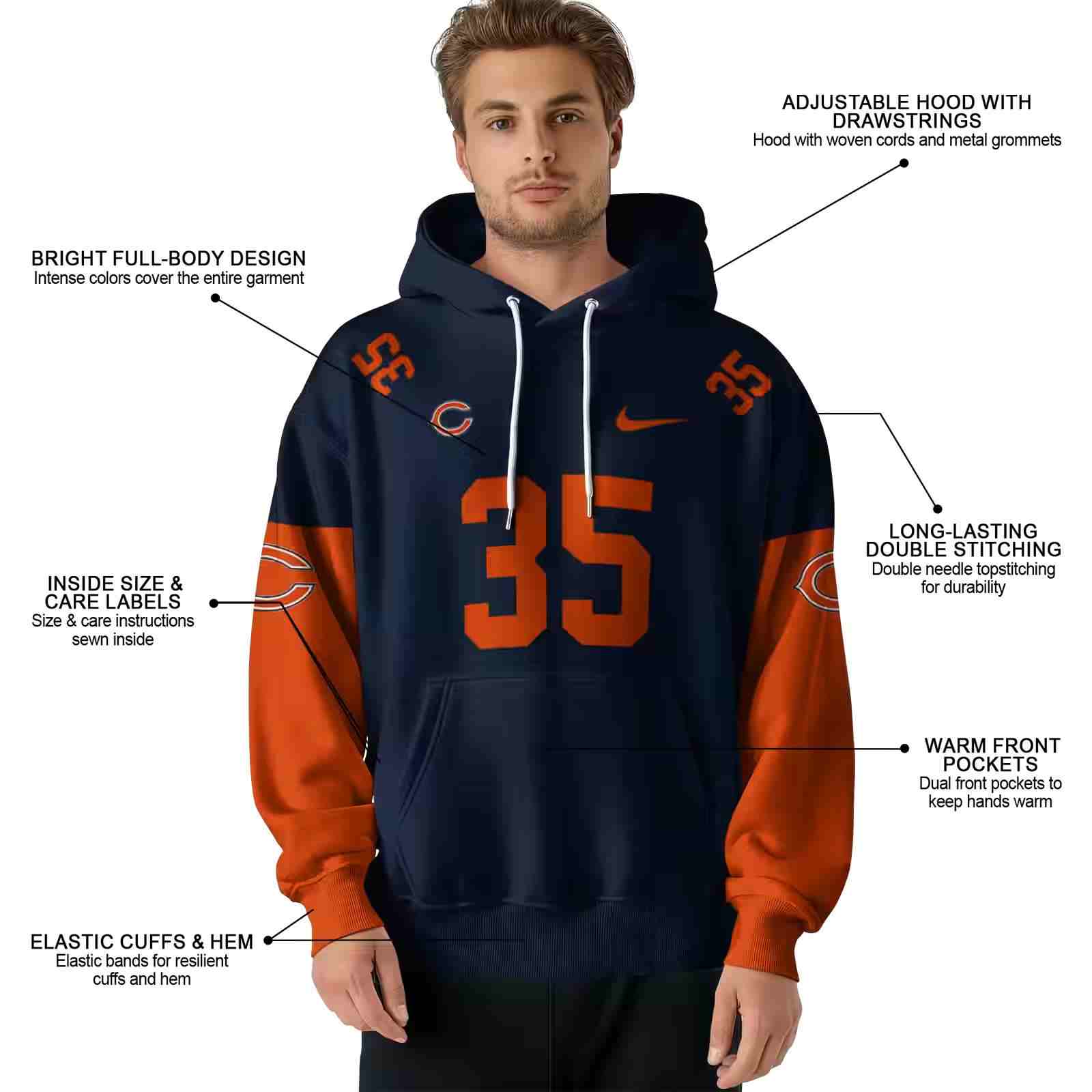 personalized chicago bears minimal design blue hoodie latest model