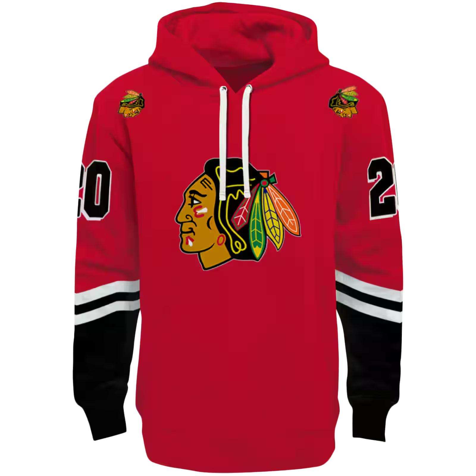 Personalized Chicago Blackhawks Striped Sleeves Red Hoodie