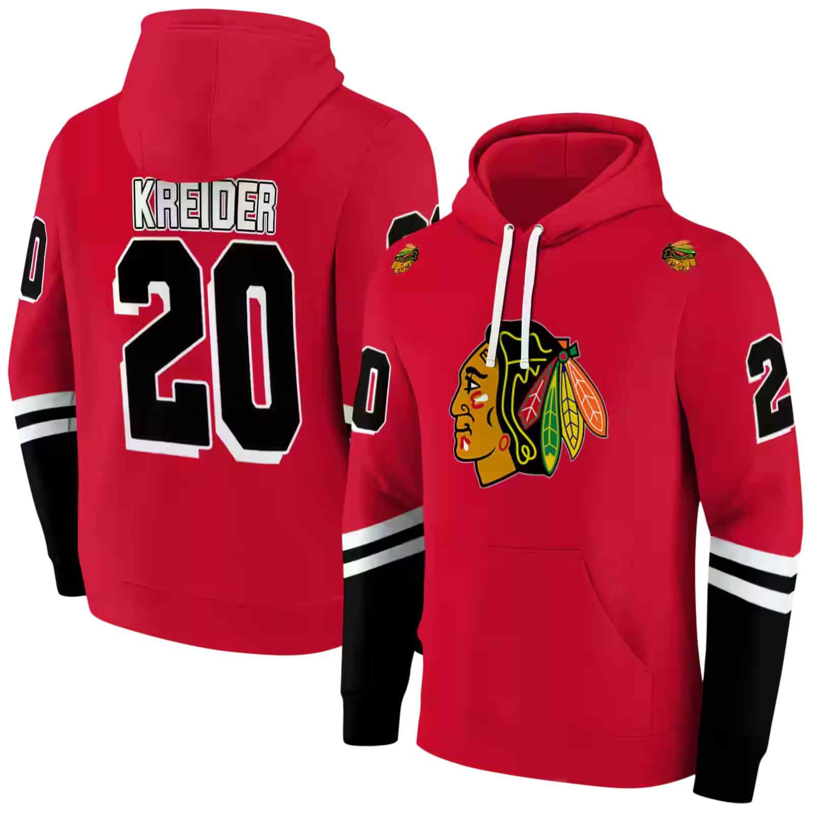 personalized chicago blackhawks striped sleeves red hoodie fashion forward