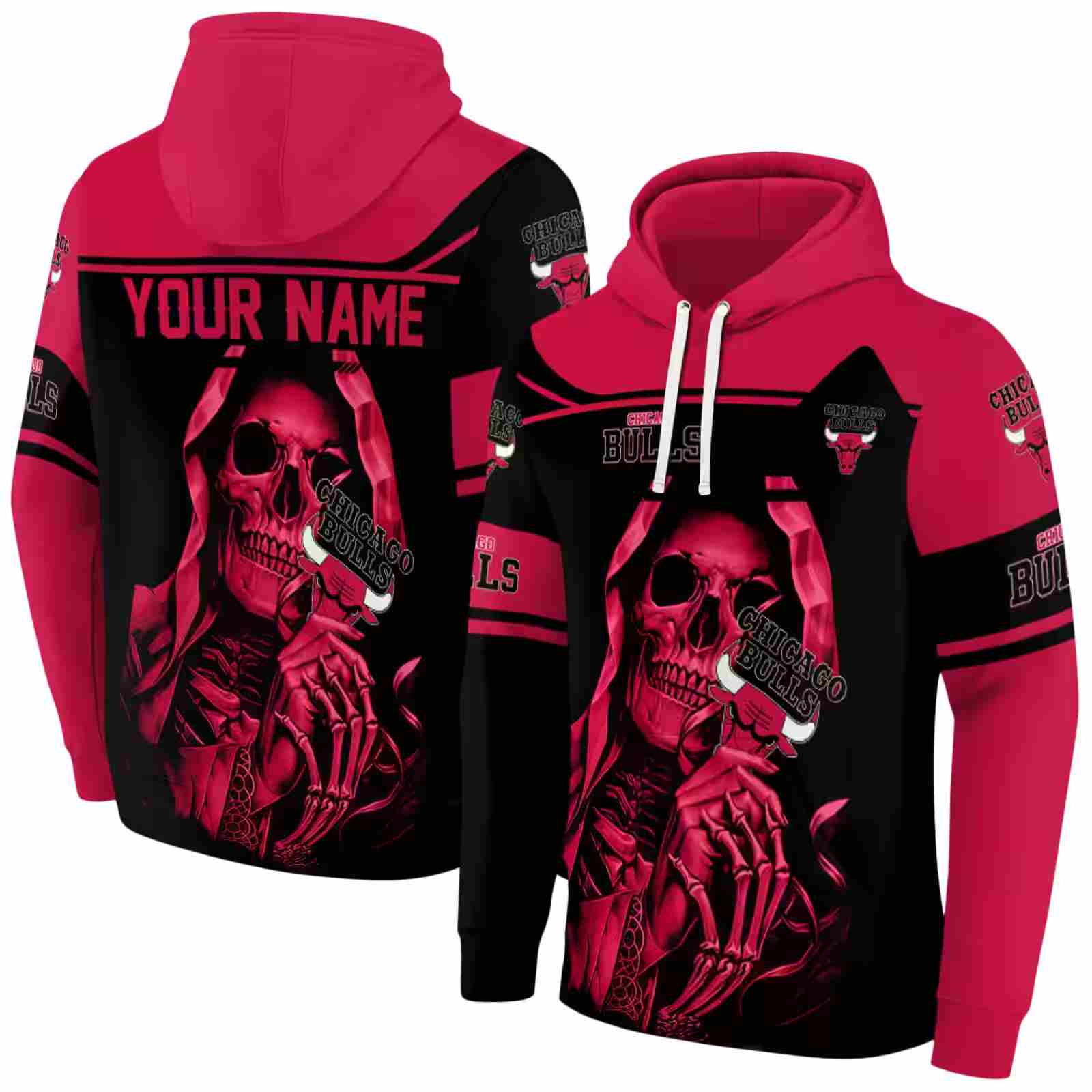 personalized chicago bulls grim reaper red black hoodie fashion forward